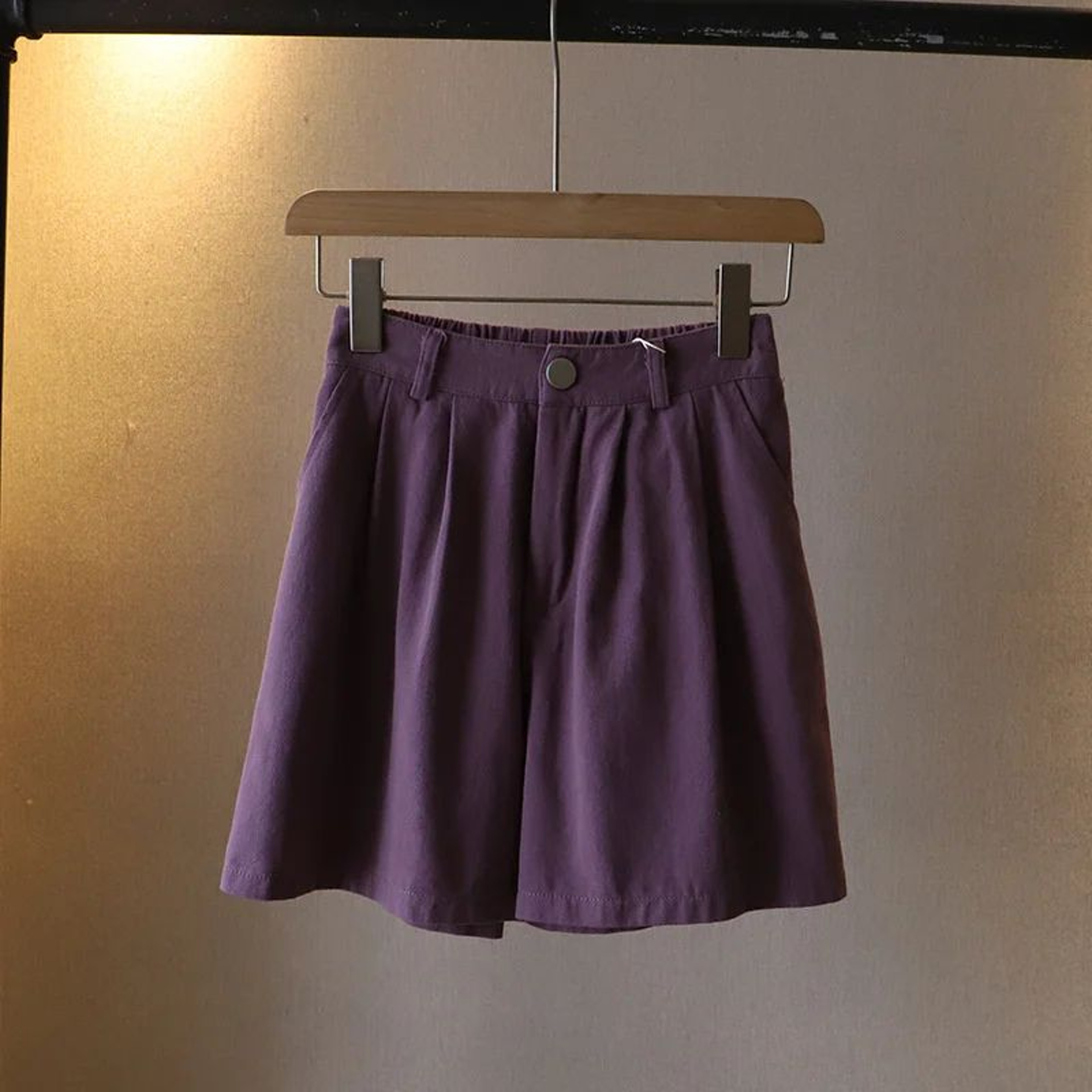 Womens High Waist Washed Cotton Shorts  Loose Wide Leg Summer Casual Pants 9