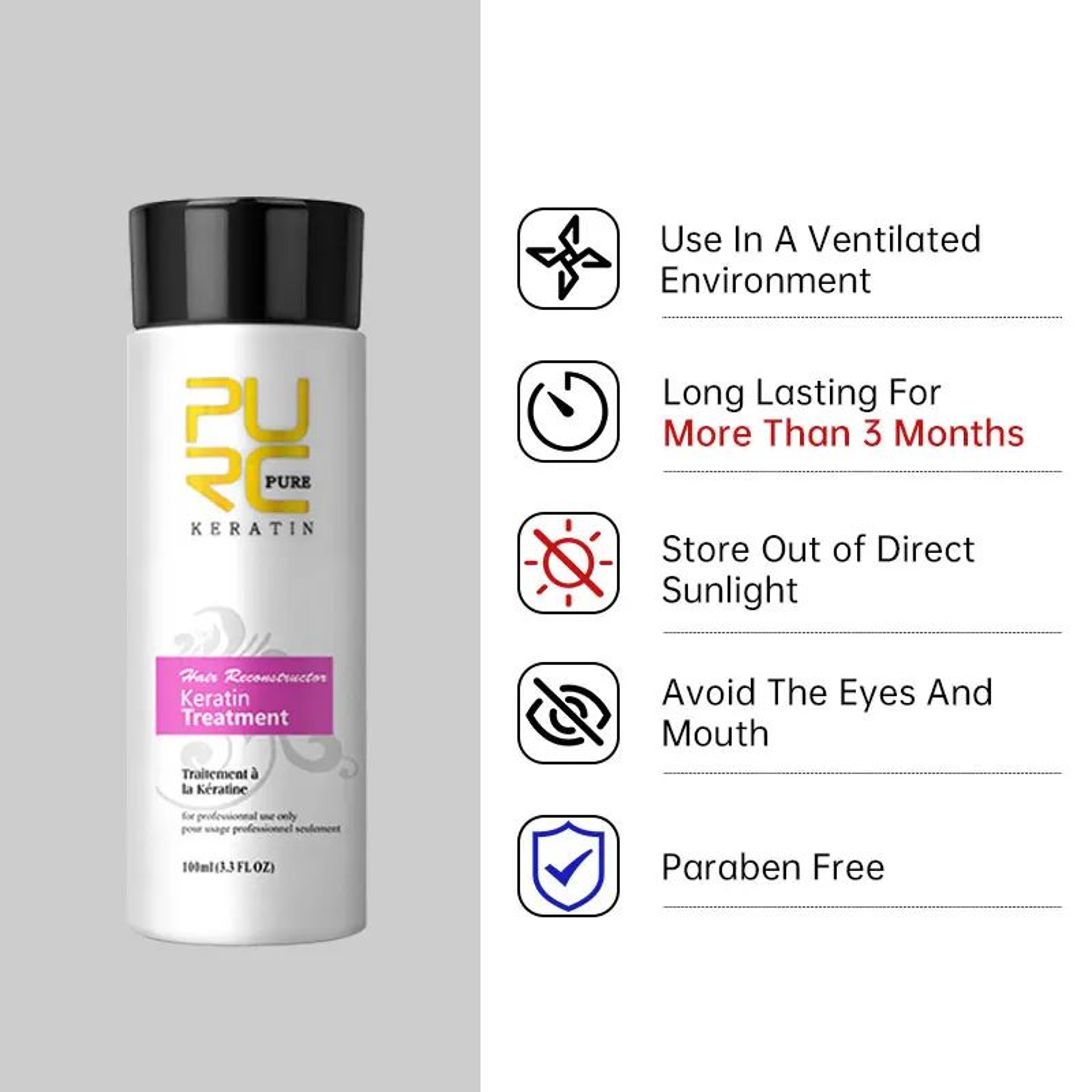 PURC Keratin Smoothing Shampoo And Conditioner Hair Repair Treatment 3