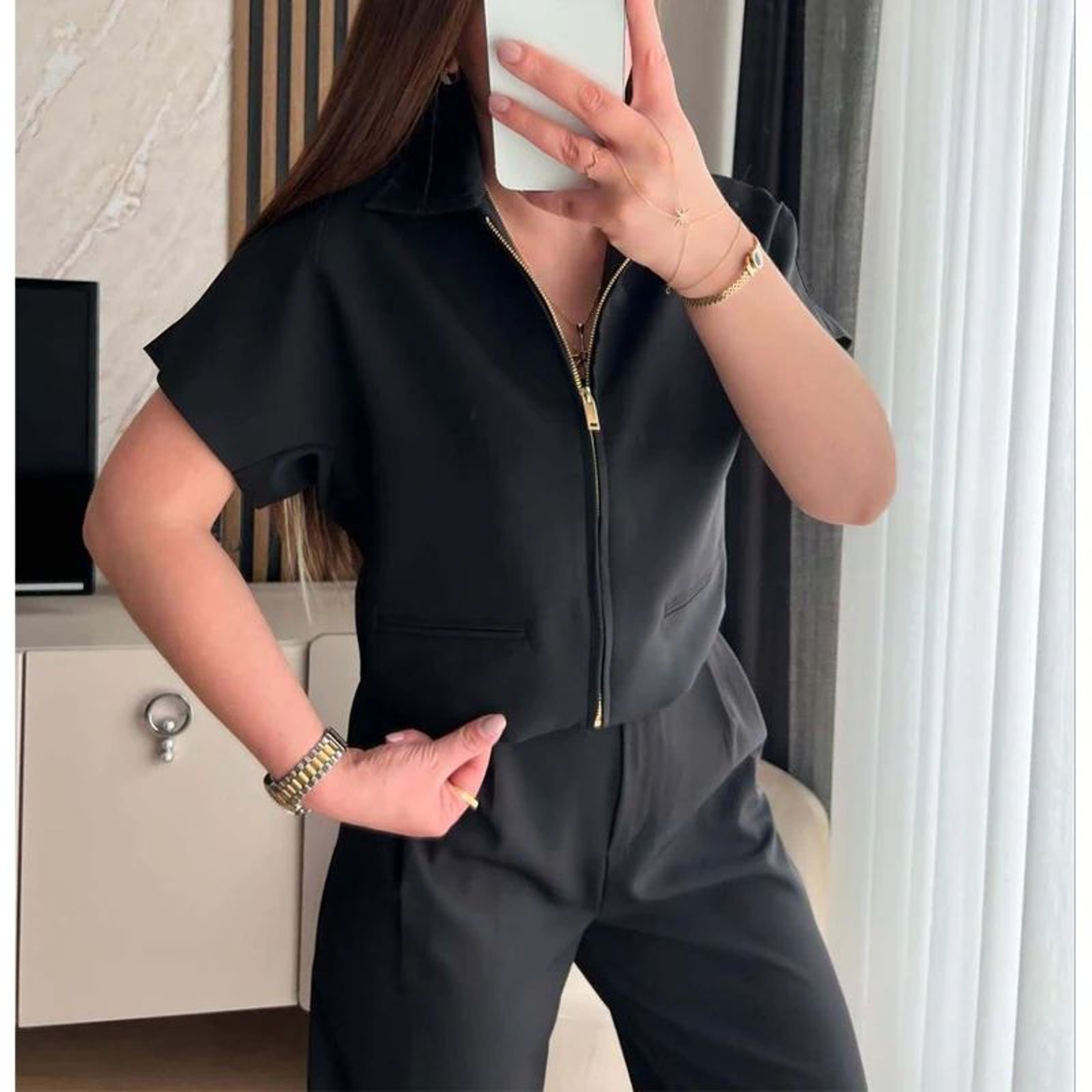 Womens Cropped Short Sleeve Varsity Jacket With Zipper Casual Lightweight Outerwear 2