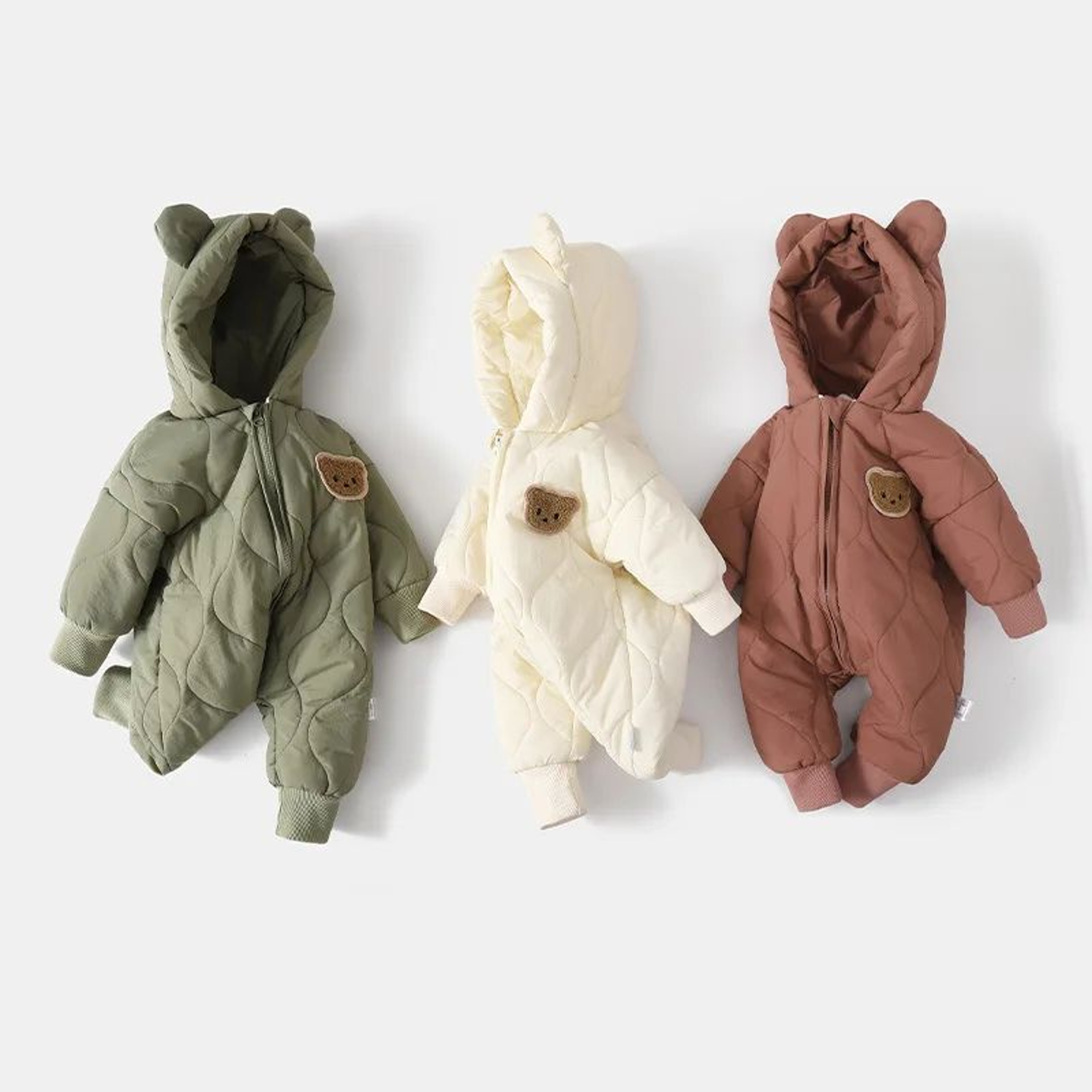 Warm Fleece Baby Hooded Romper With Bear Ears For Winter 0