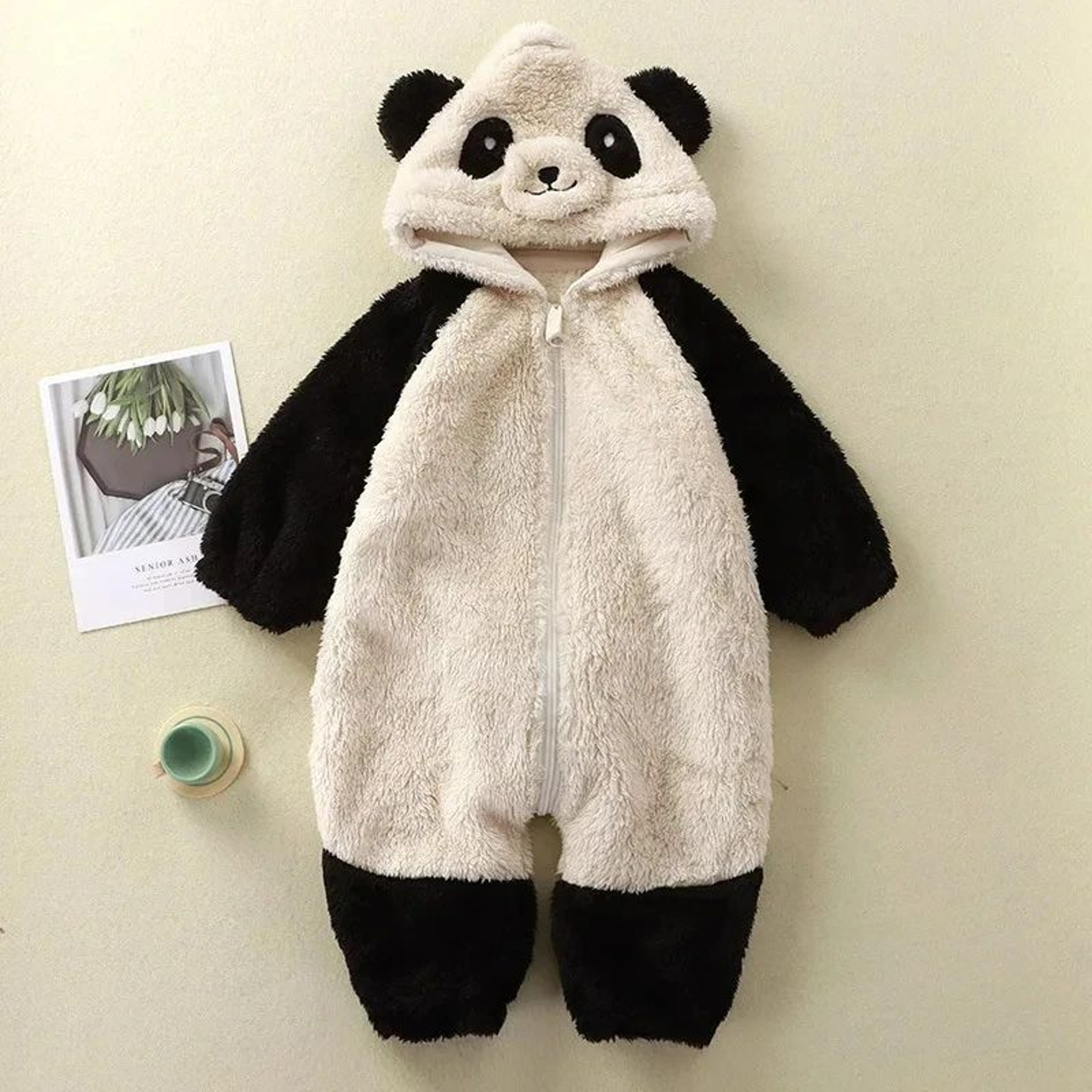 Cozy Fleece Baby Winter Romper With Panda And Bunny Hood 3