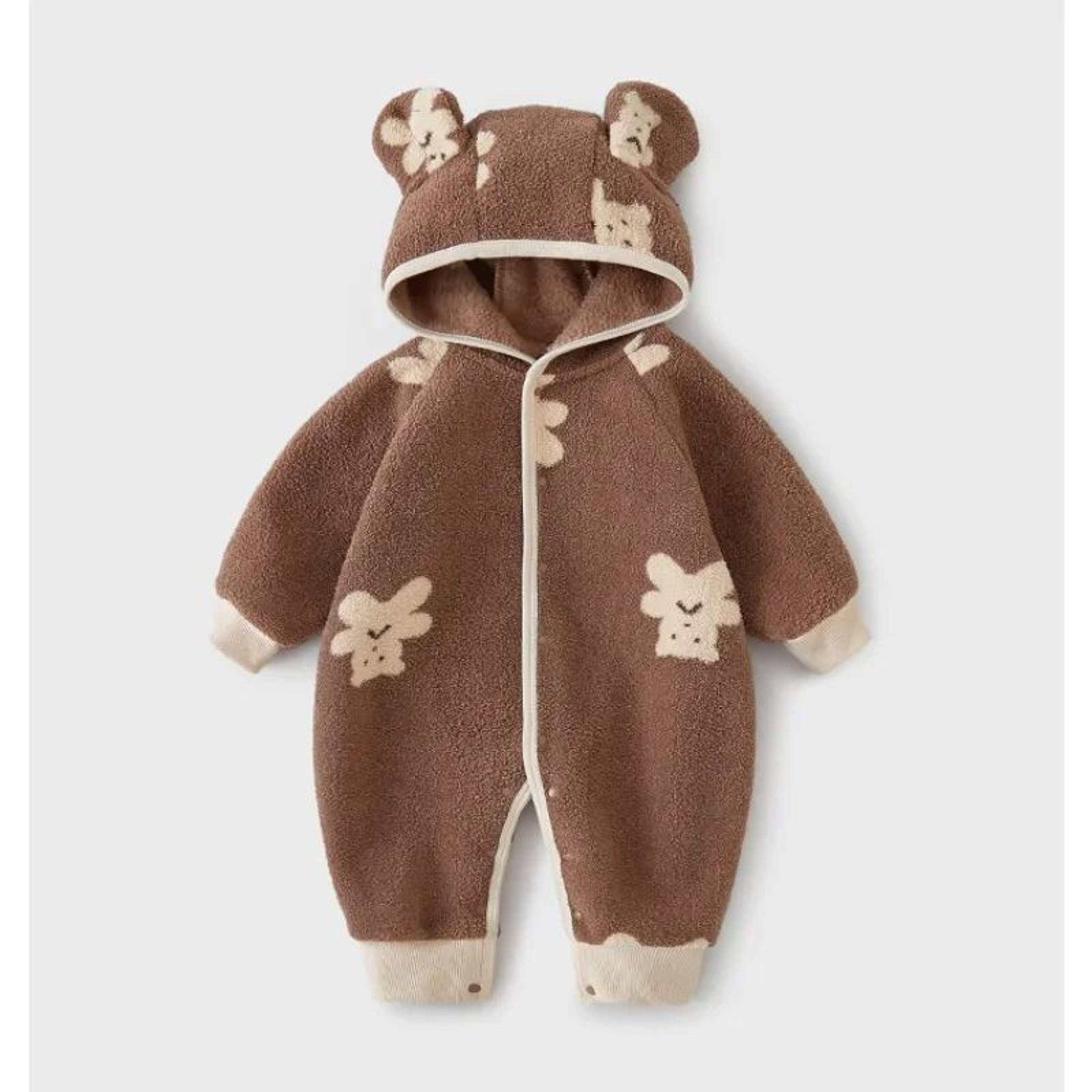 Cozy Animal Print Hooded Baby Romper For Autumn And Winter 0