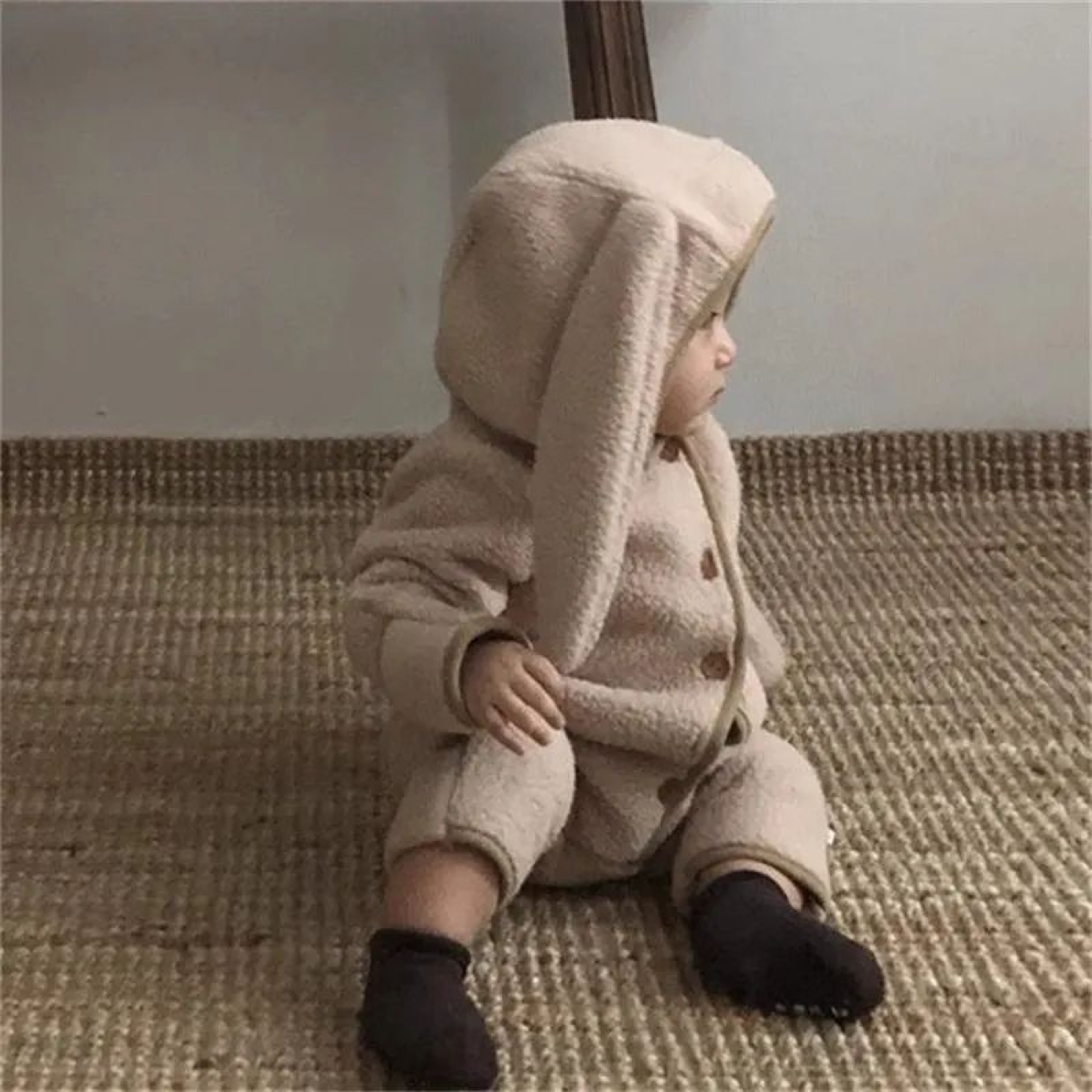 Cozy Fleece Baby Rabbit Ear Romper With Warm Lining 1
