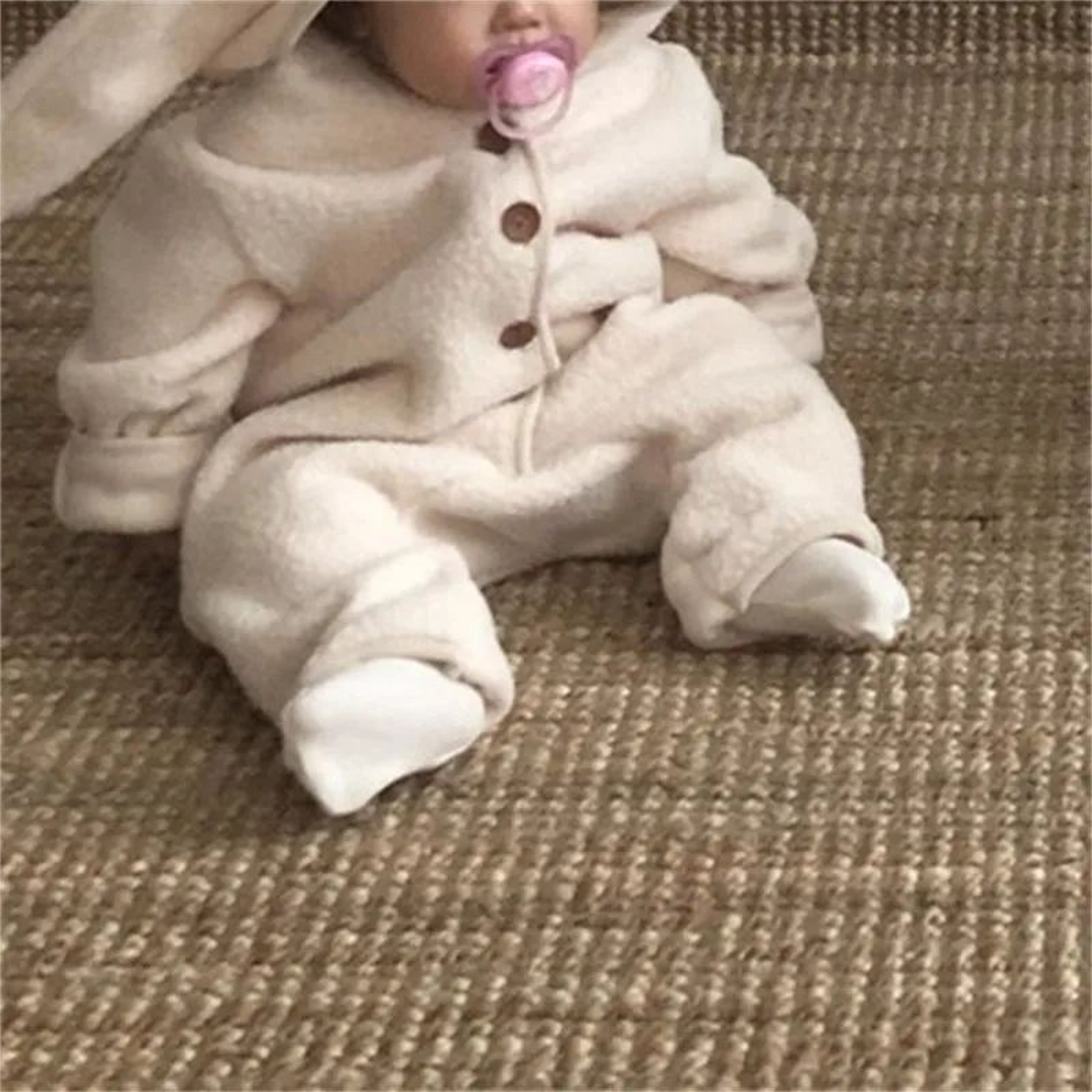 Cozy Fleece Baby Rabbit Ear Romper With Warm Lining 5