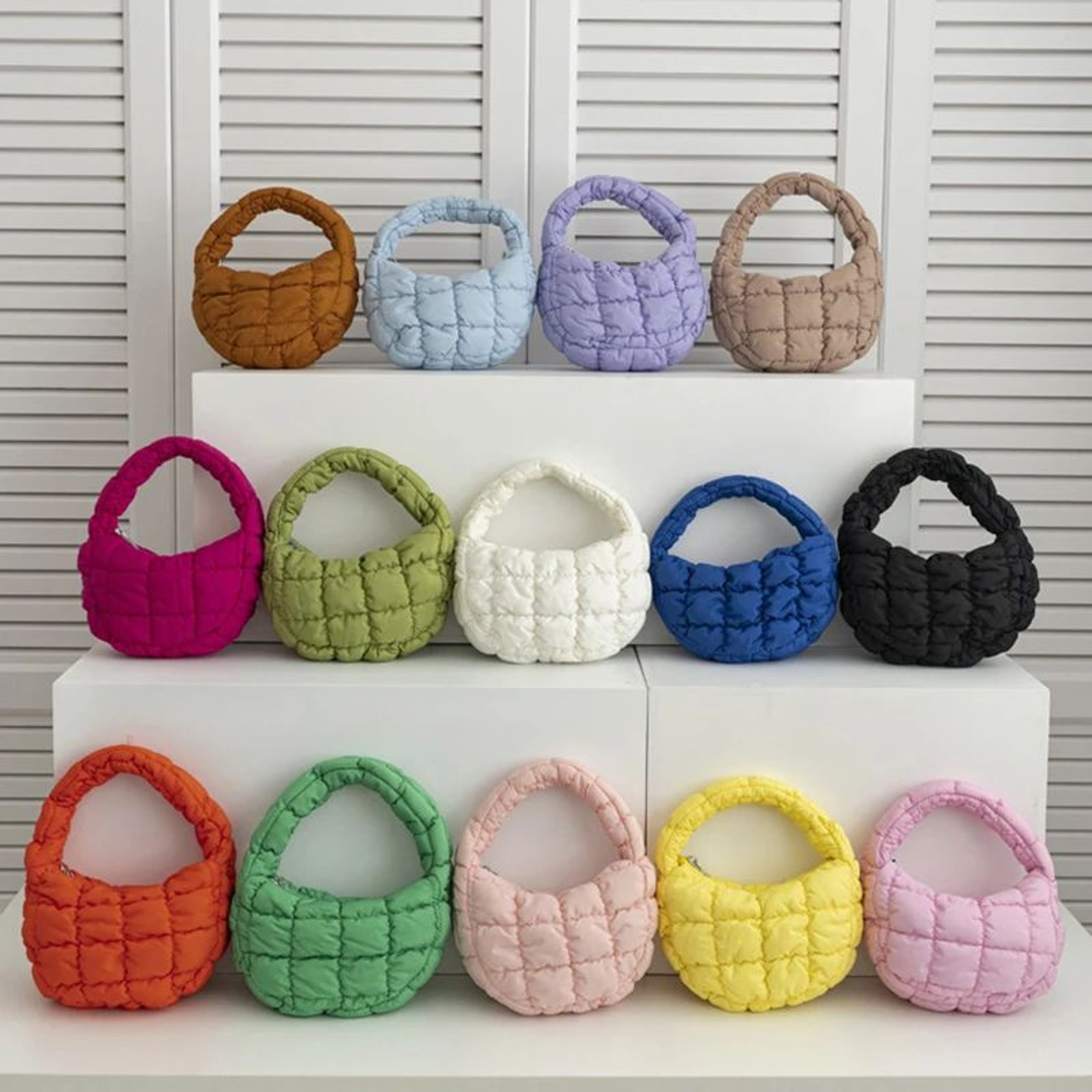 Mini Quilted Puffer Tote Bag Soft Nylon Handbag For Women 0