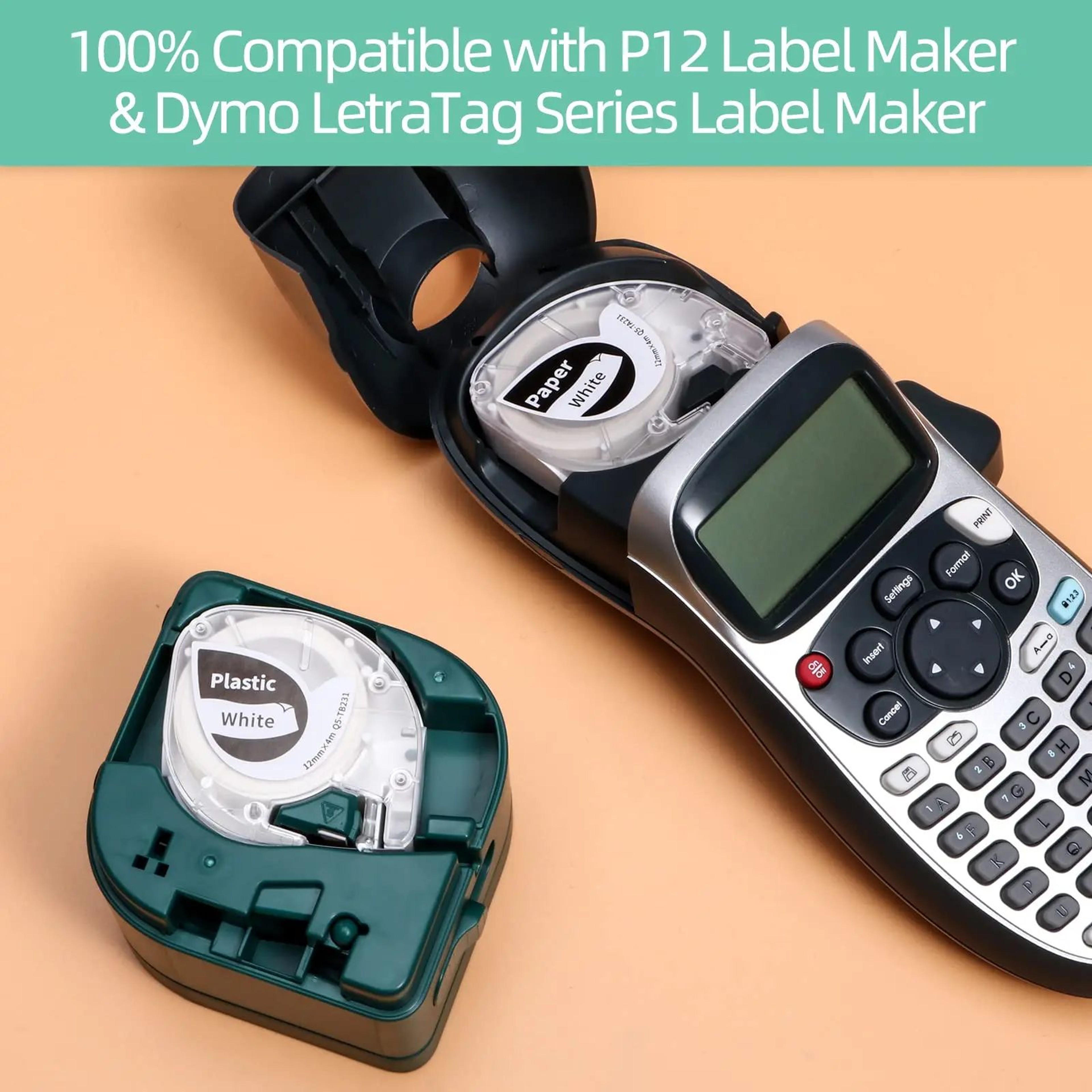 5 Pack 12mm Label Tape Refills Compatible With Phomemo P12 And Dymo LetraTag 5