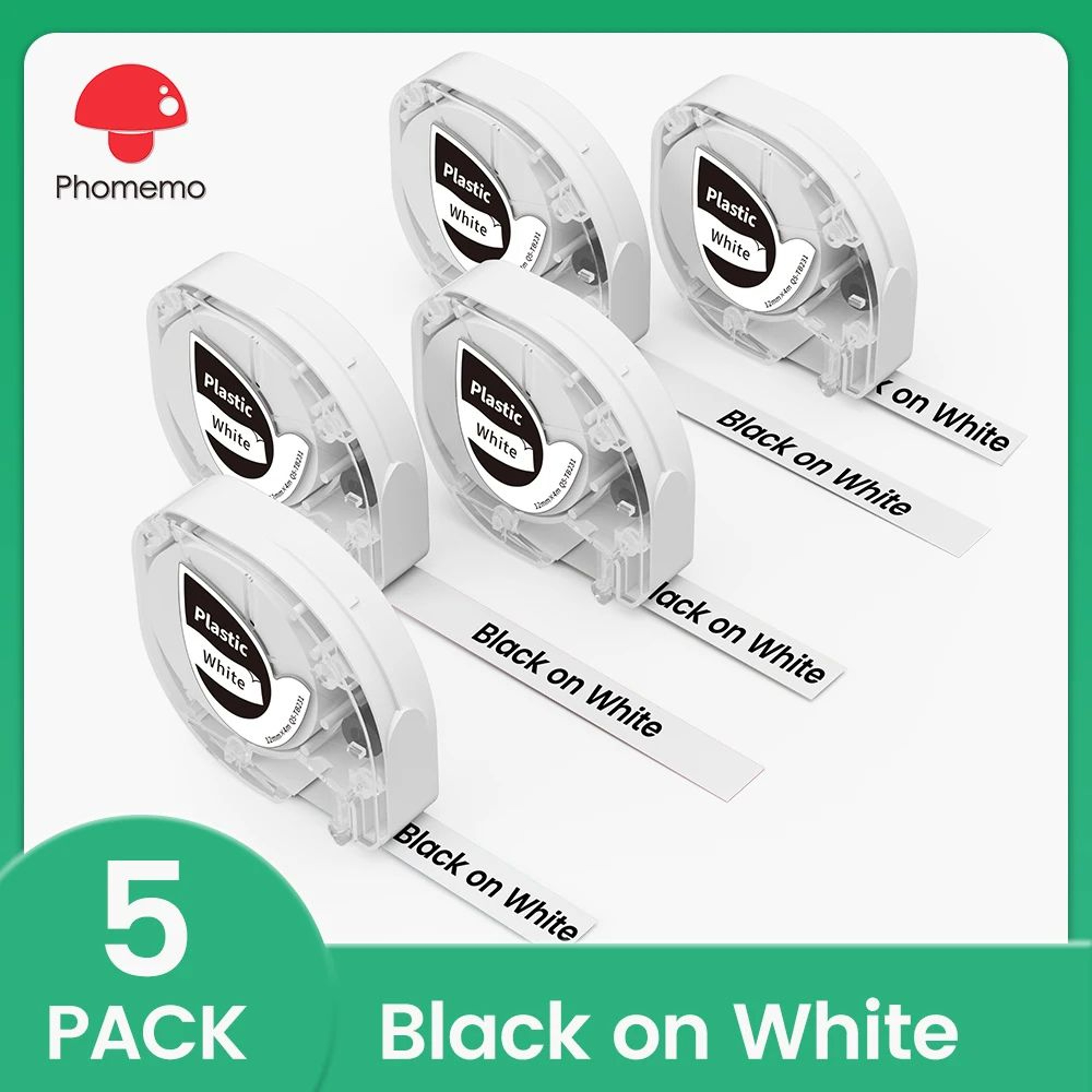 5 Pack 12mm Label Tape Refills Compatible With Phomemo P12 And Dymo LetraTag 6