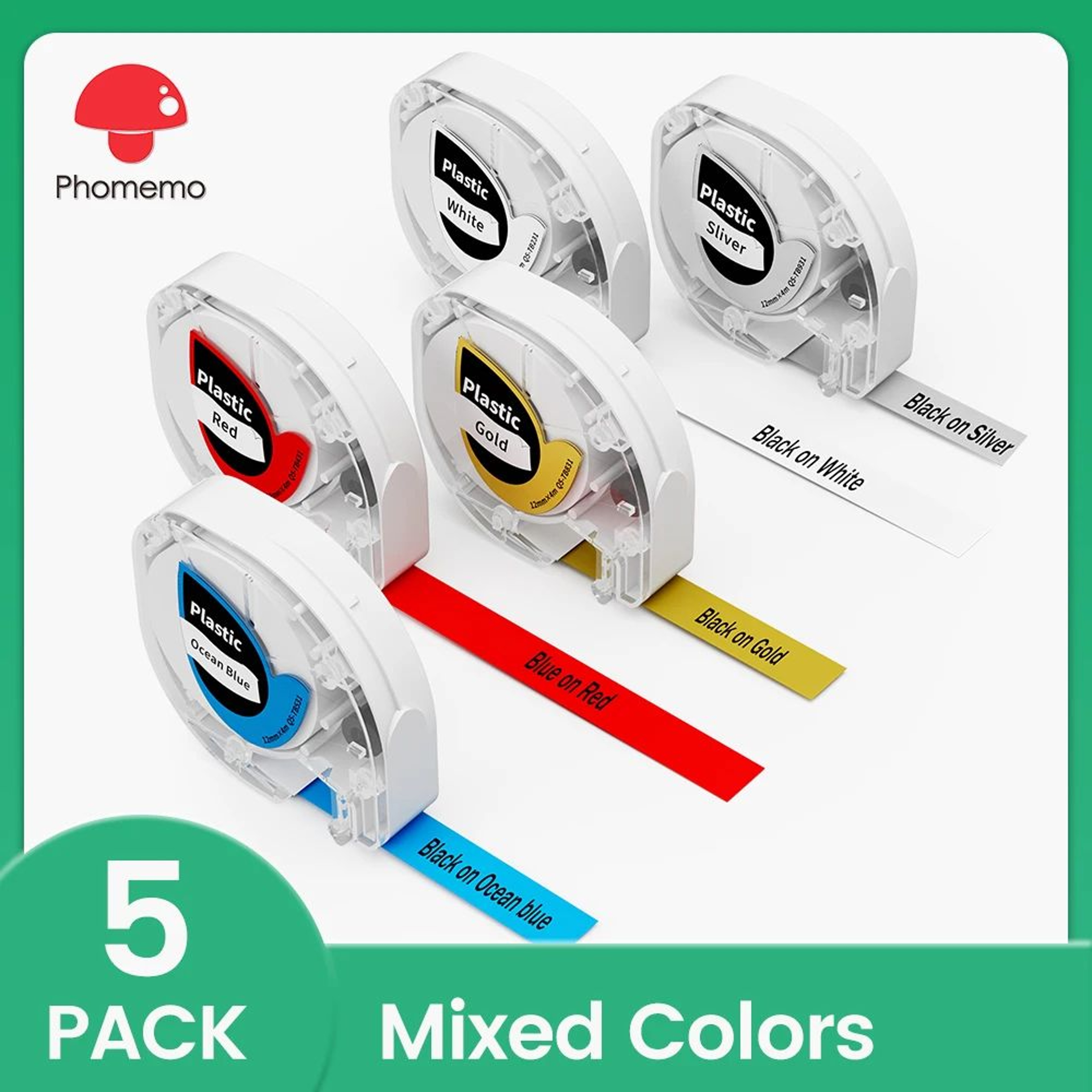 5 Pack 12mm Label Tape Refills Compatible With Phomemo P12 And Dymo LetraTag 8