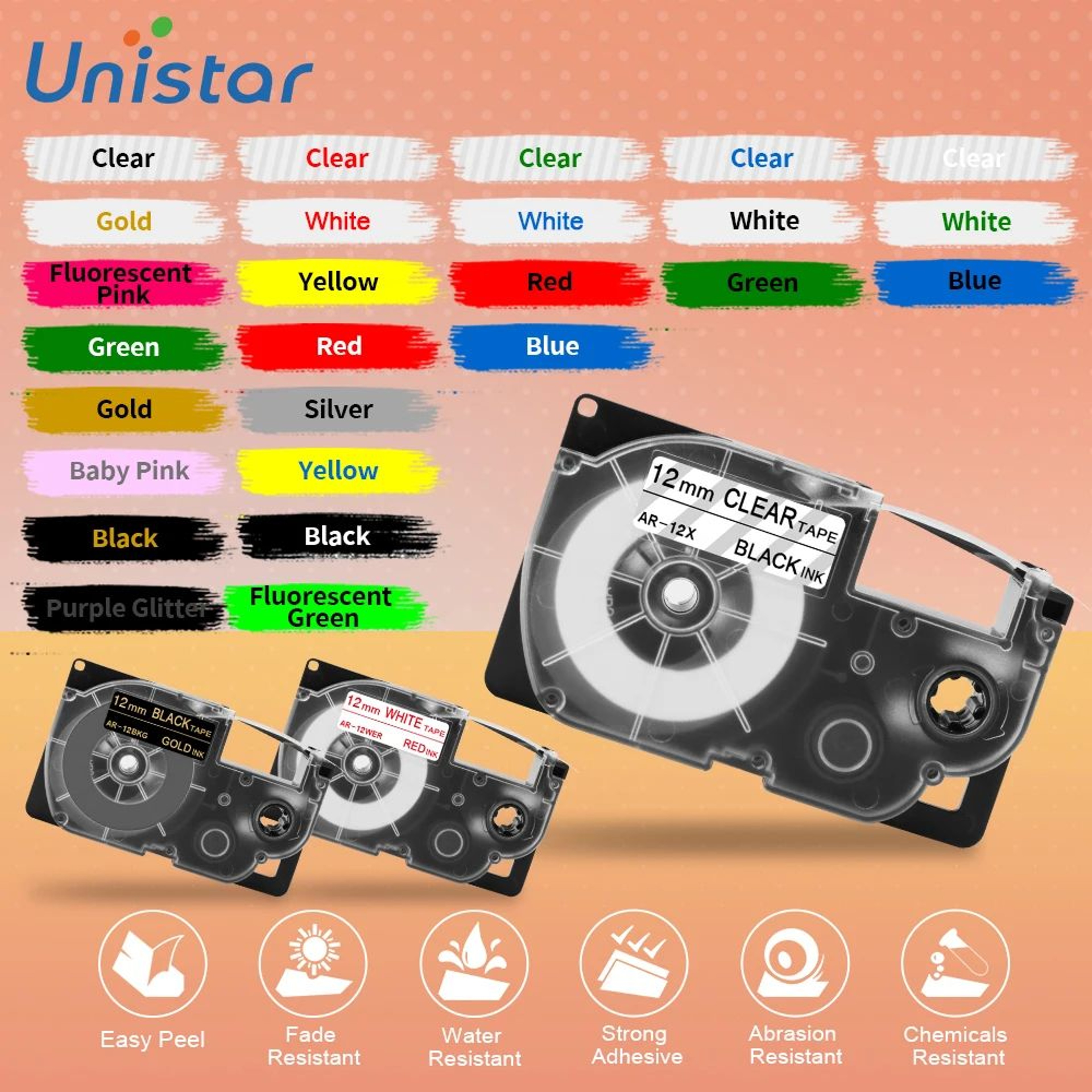 XR12WE 12mm Label Tape Refill Compatible With Casio EZ Label Printers 0