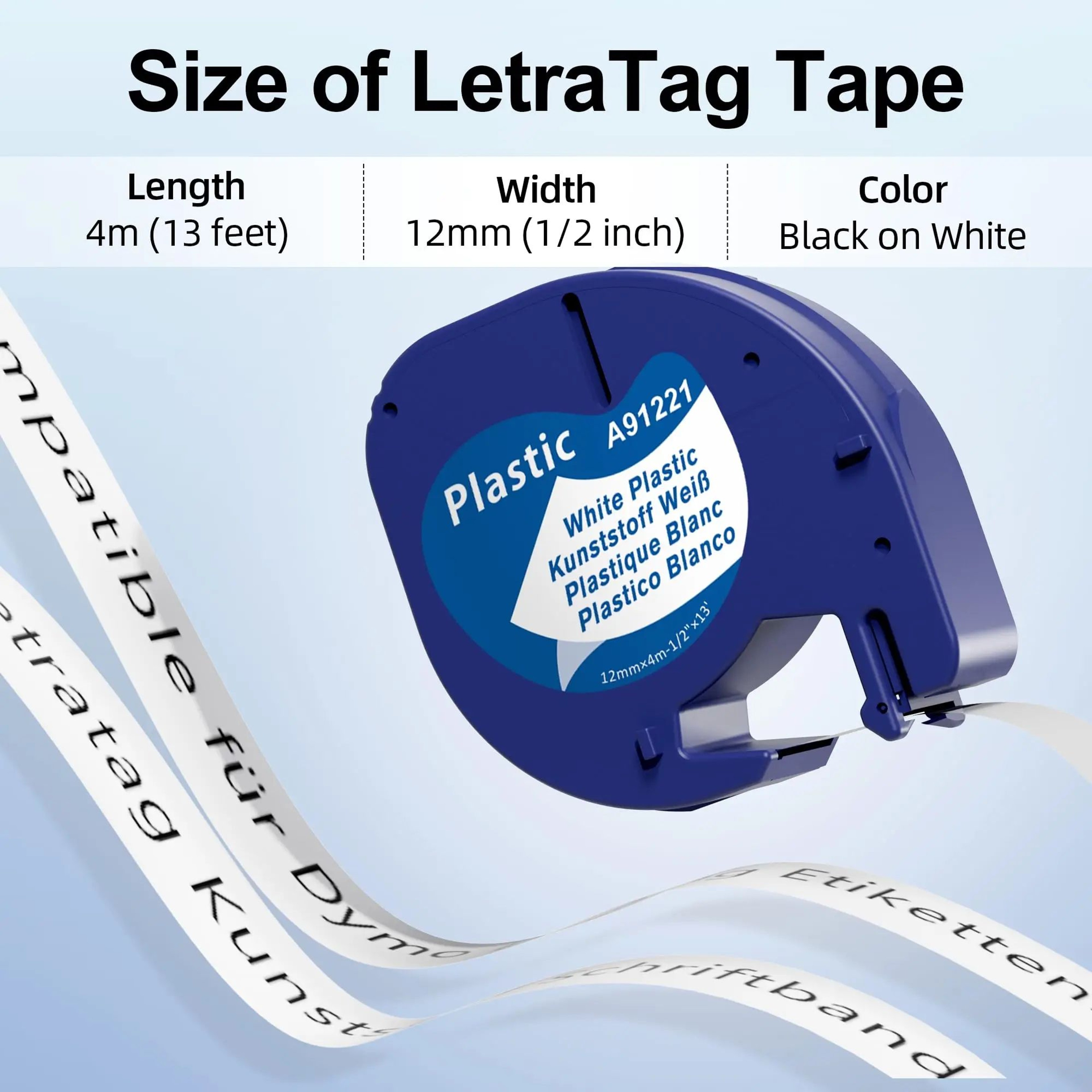 Compatible DYMO LetraTag 12mm Plastic Label Tape Refills For LT100H 200B QX50 3