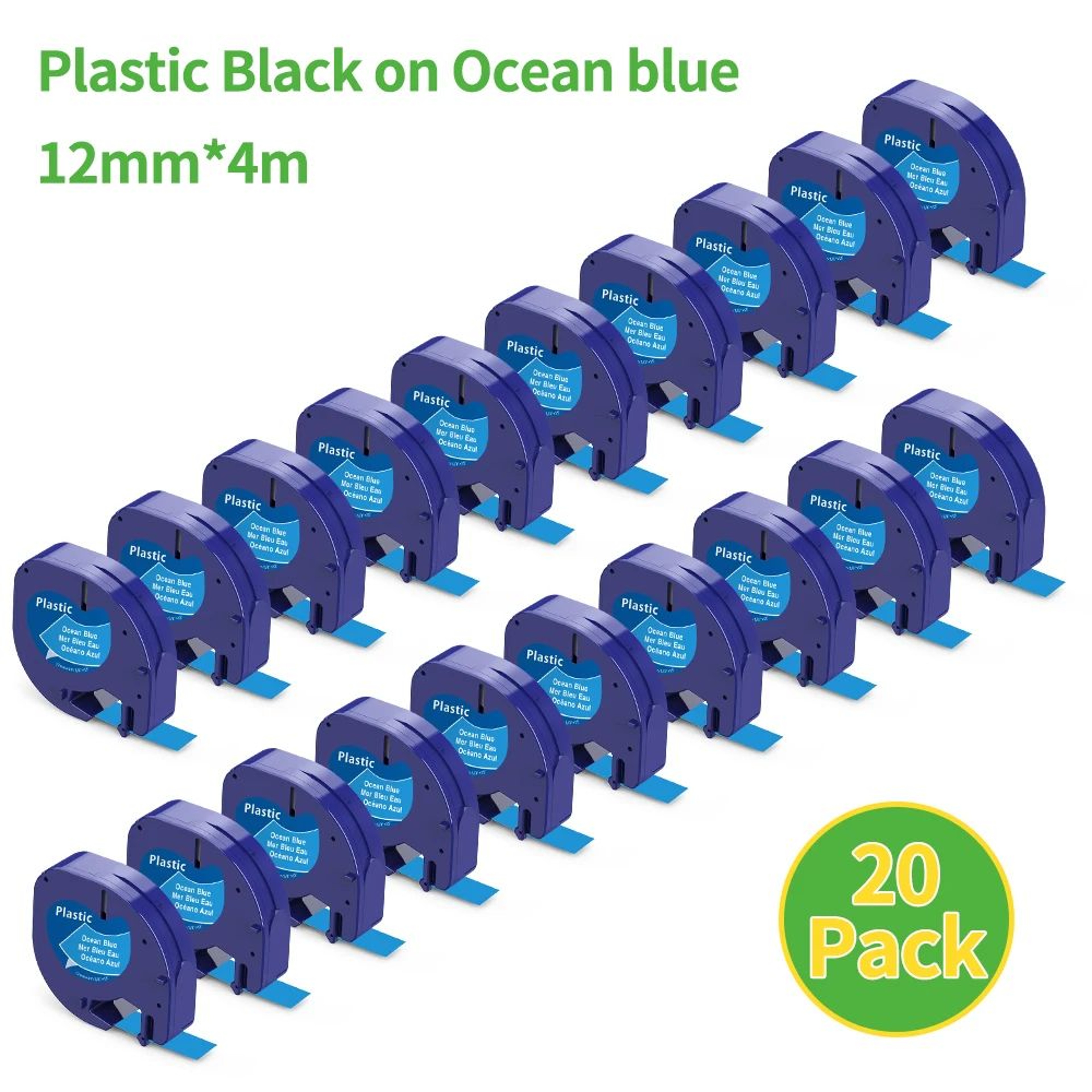 20Pack Compatible DYMO LetraTag 12mm Black On Green Label Tape Refills 15