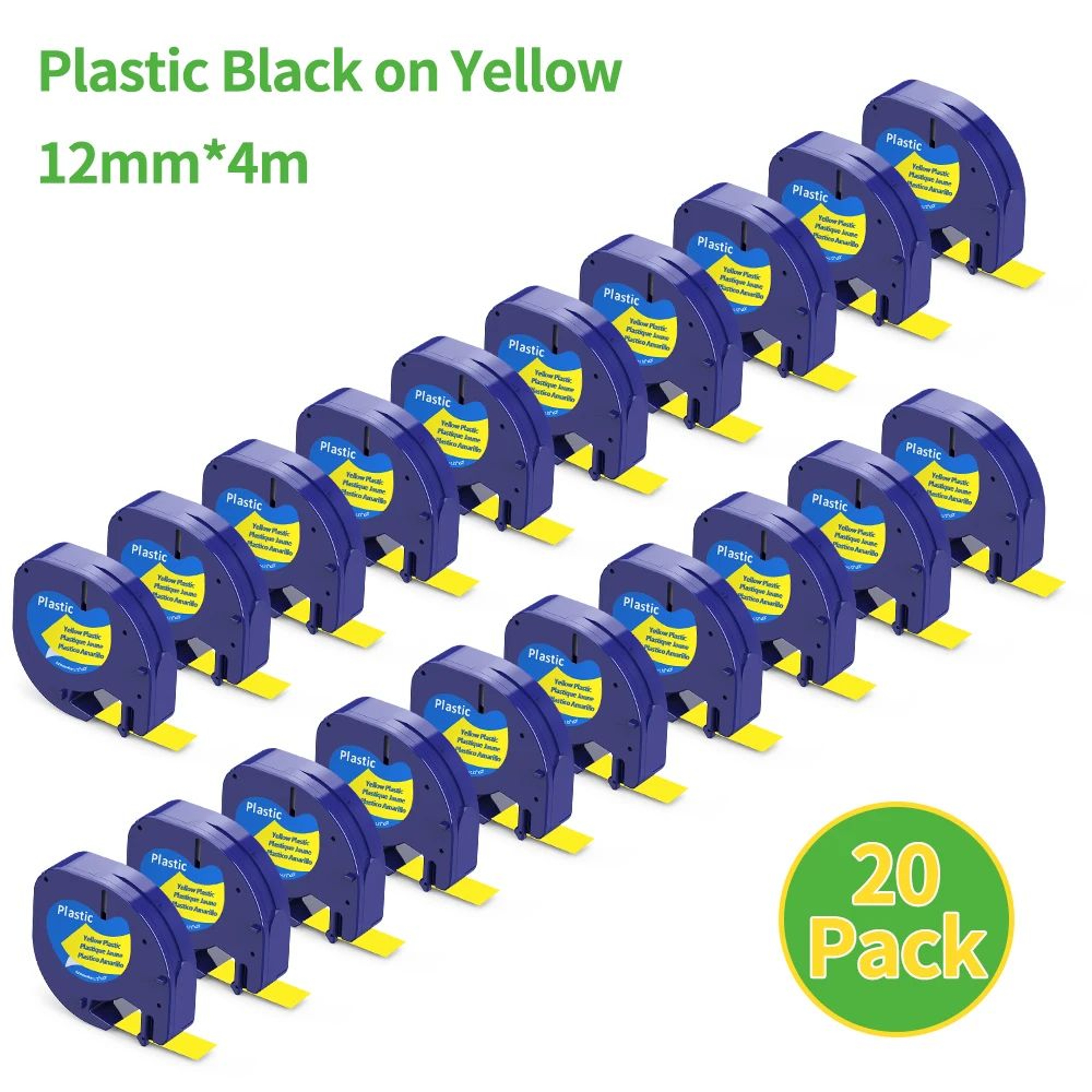 20Pack Compatible DYMO LetraTag 12mm Black On Green Label Tape Refills 18