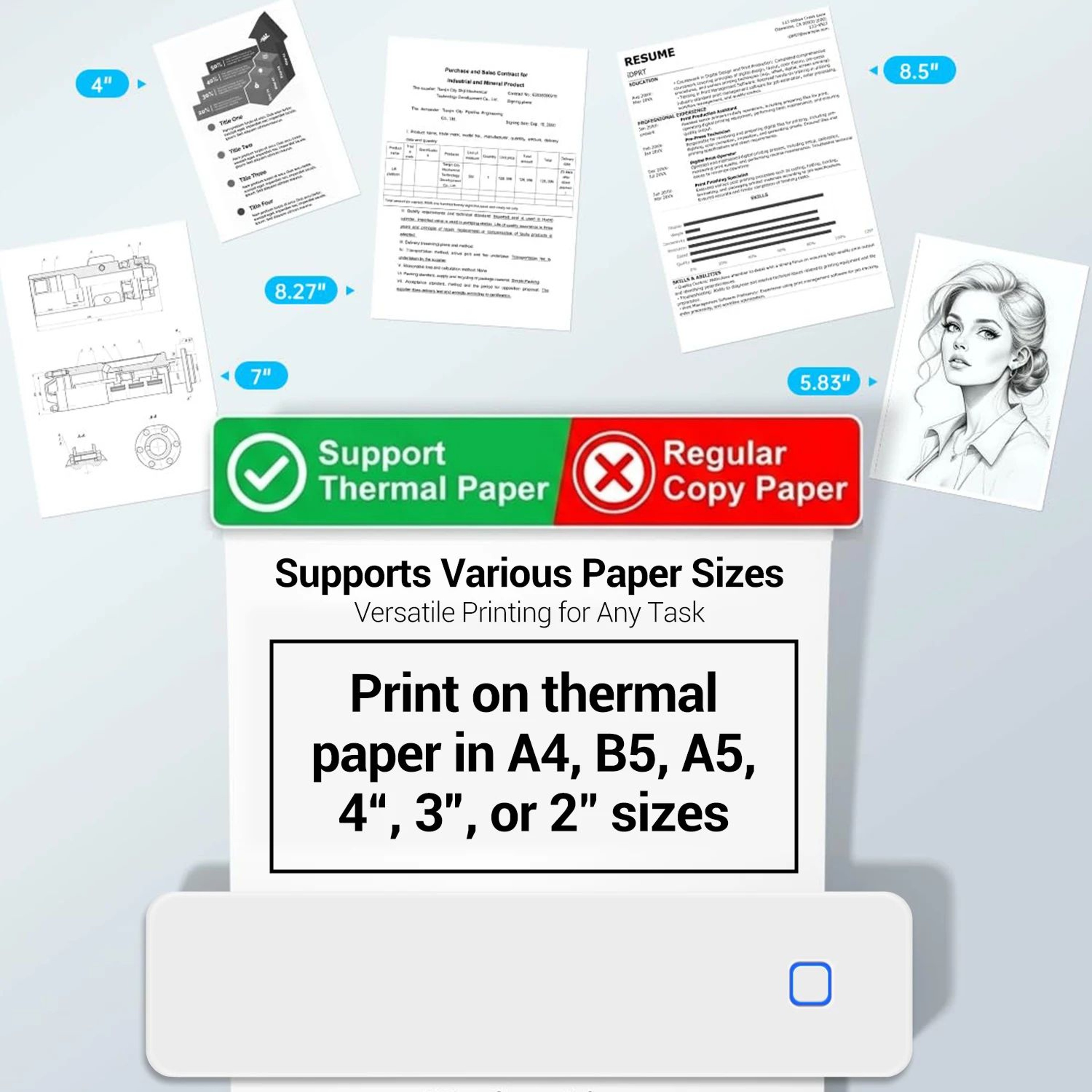 Portable A4 Bluetooth Thermal Printer  Wireless Inkless Rechargeable Printer 5