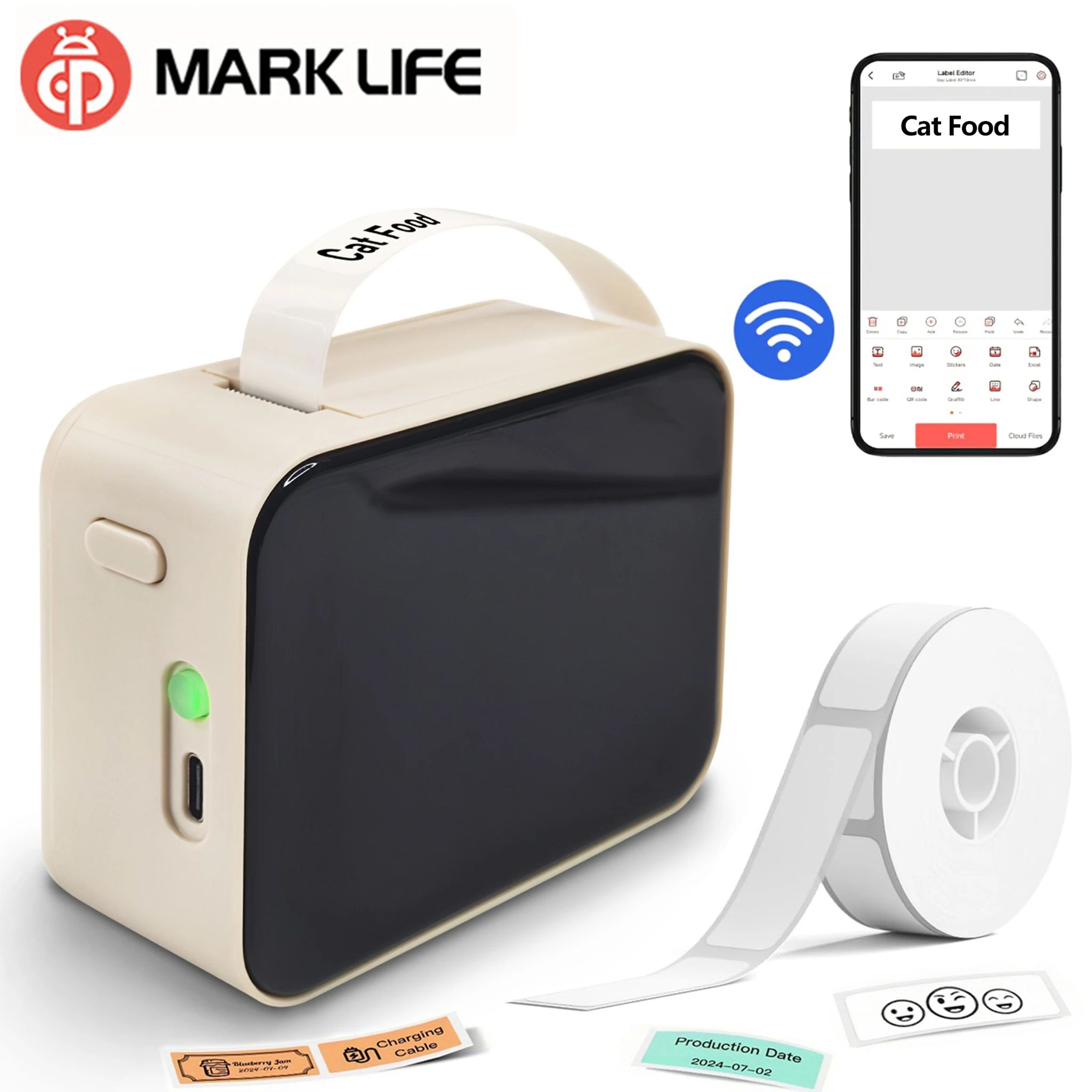 Marklife P15 Mini Portable Thermal Label Printer With Adhesive Sticker Labels 0