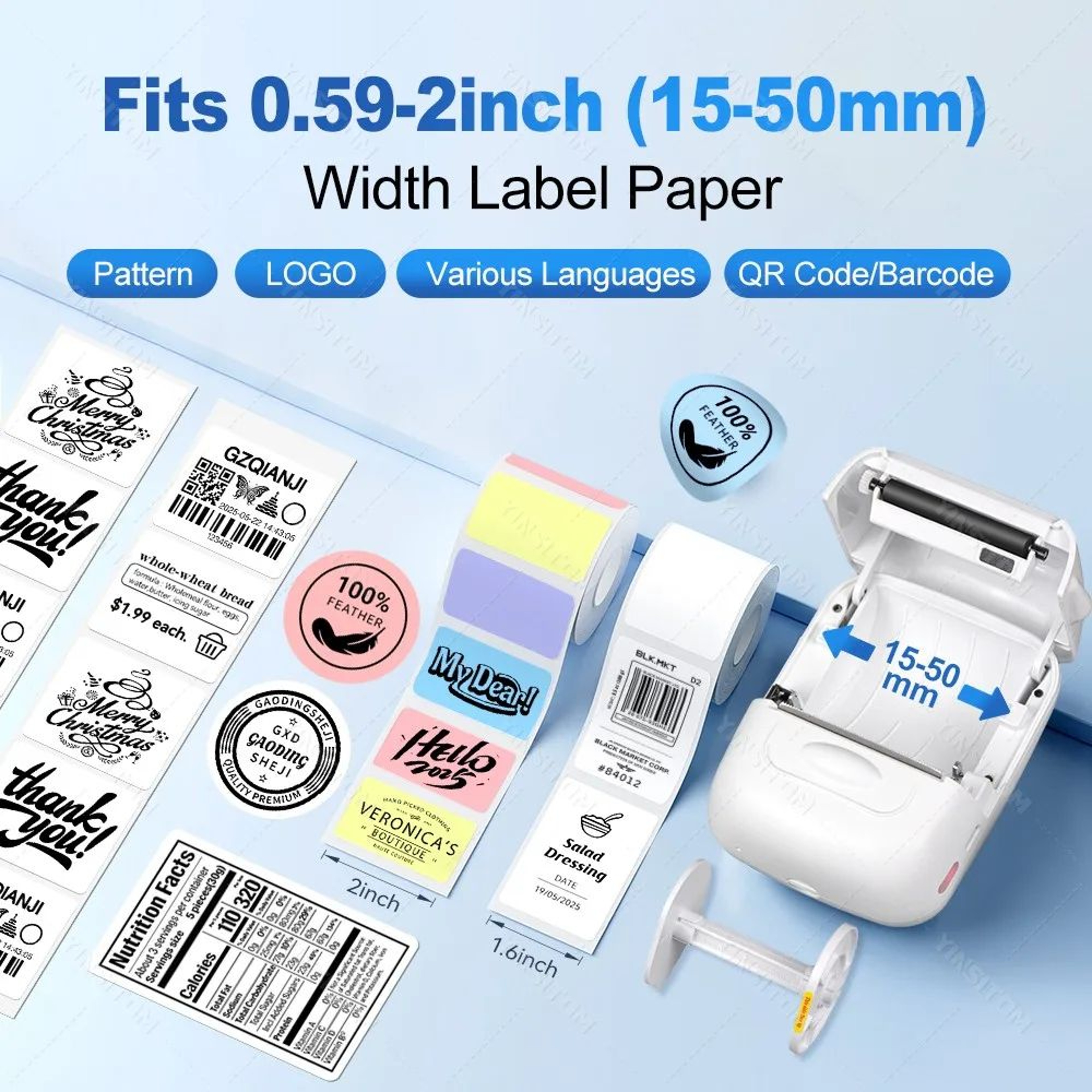 P50 Portable Bluetooth Thermal Label Printer 2050mm Wireless Sticker Maker 3