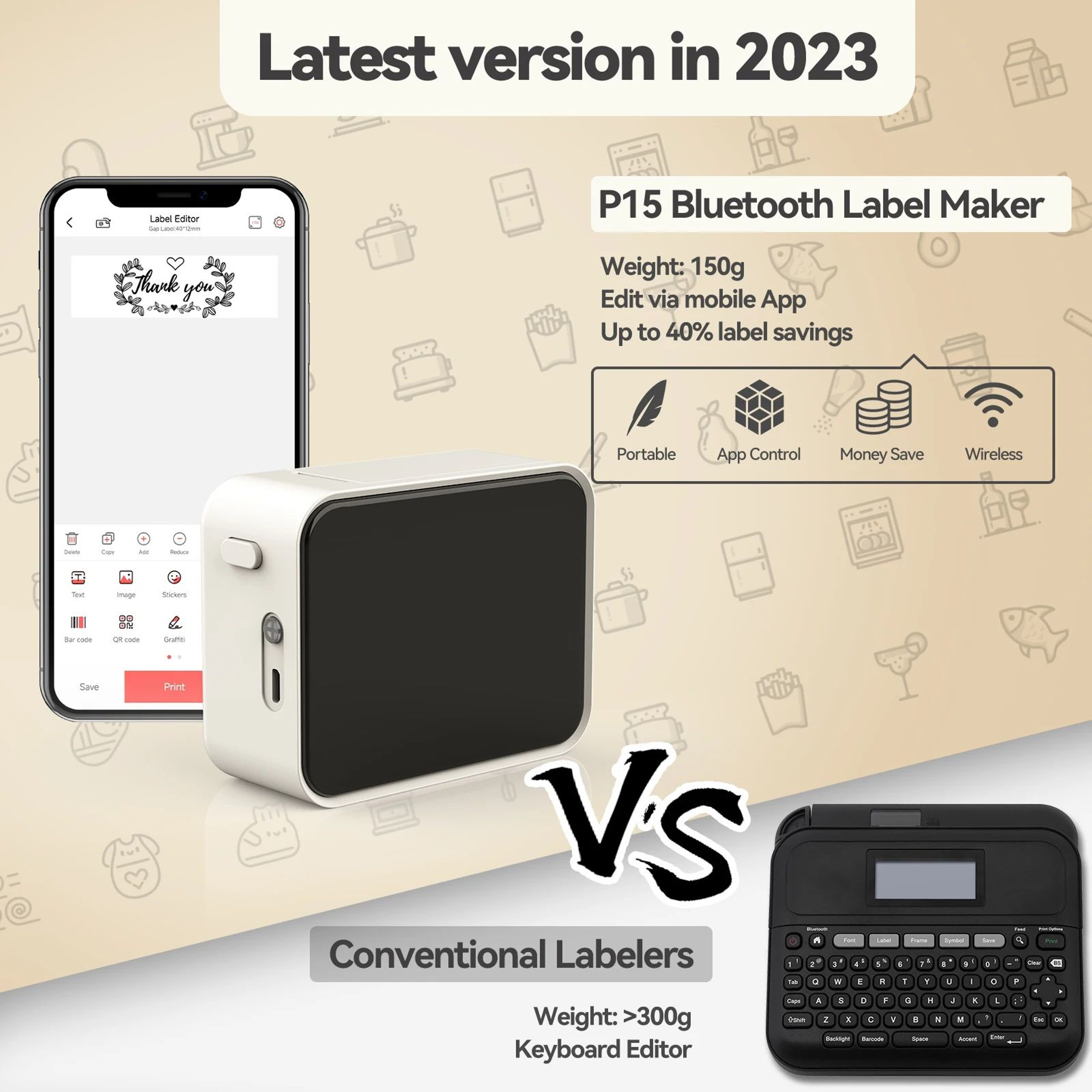 Portable Bluetooth Thermal Label Printer P15 Wireless Inkless Sticker Maker 3