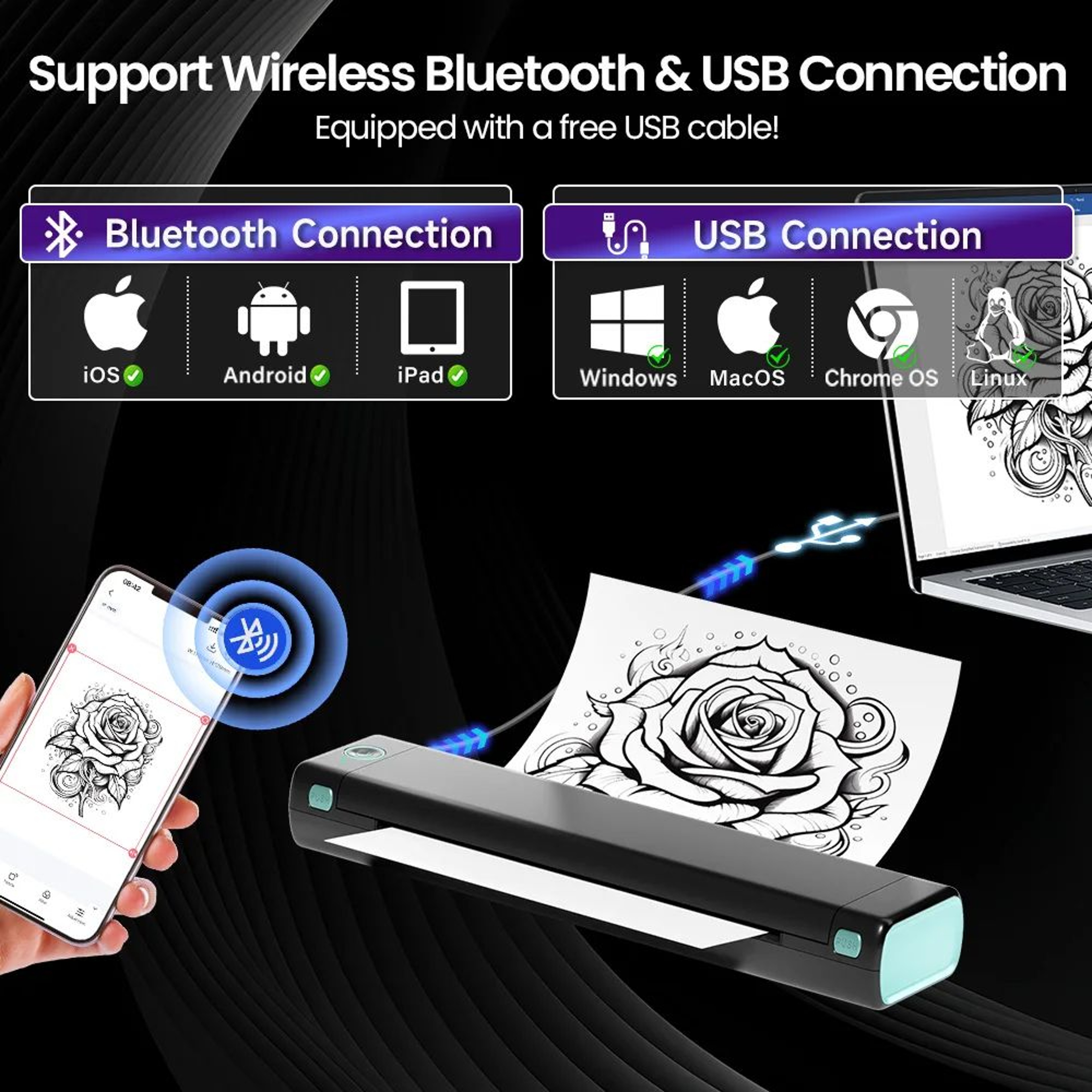 Portable Wireless Bluetooth Tattoo Stencil Printer With 10PCS Transfer Paper 3