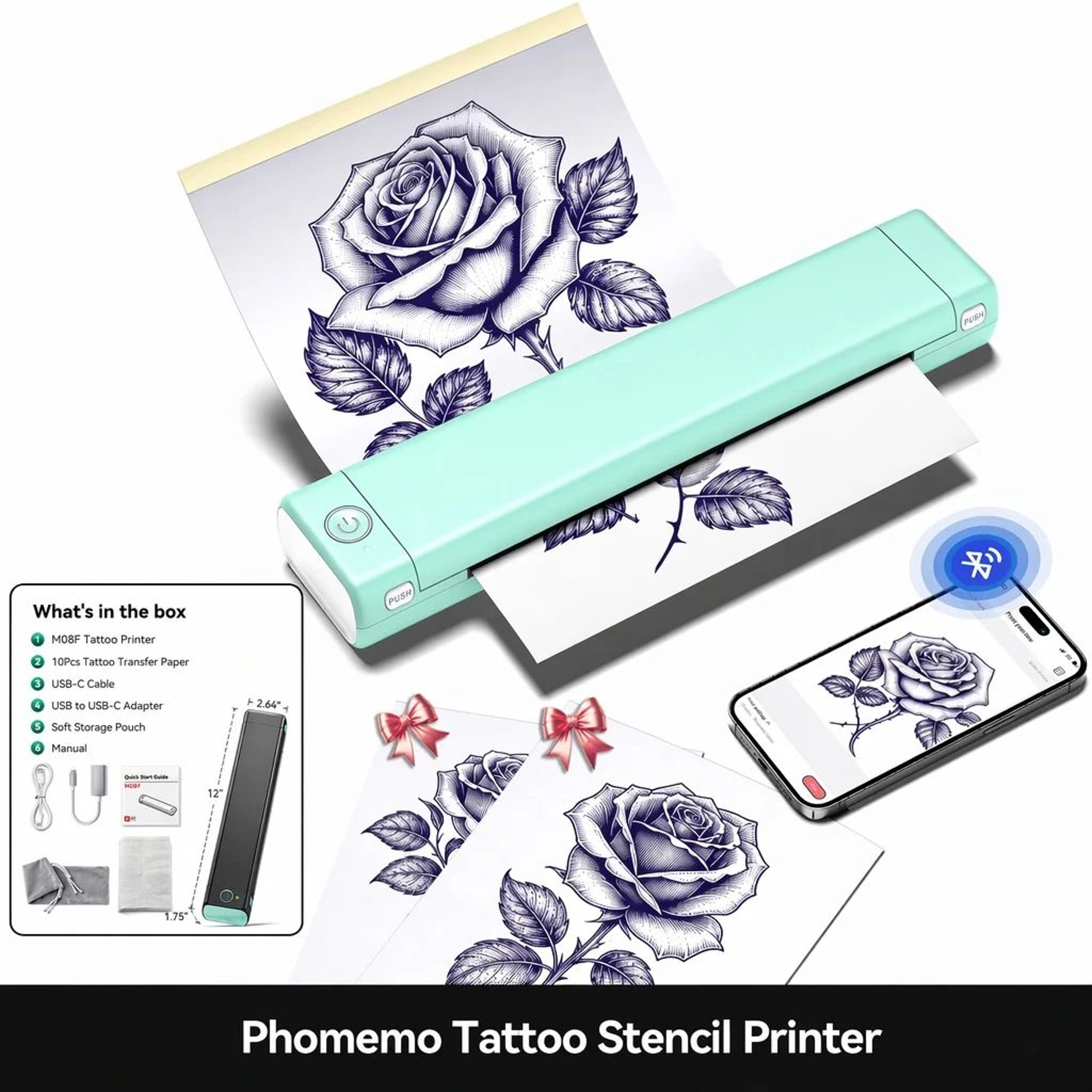Portable Wireless Bluetooth Tattoo Stencil Printer With 10PCS Transfer Paper 10