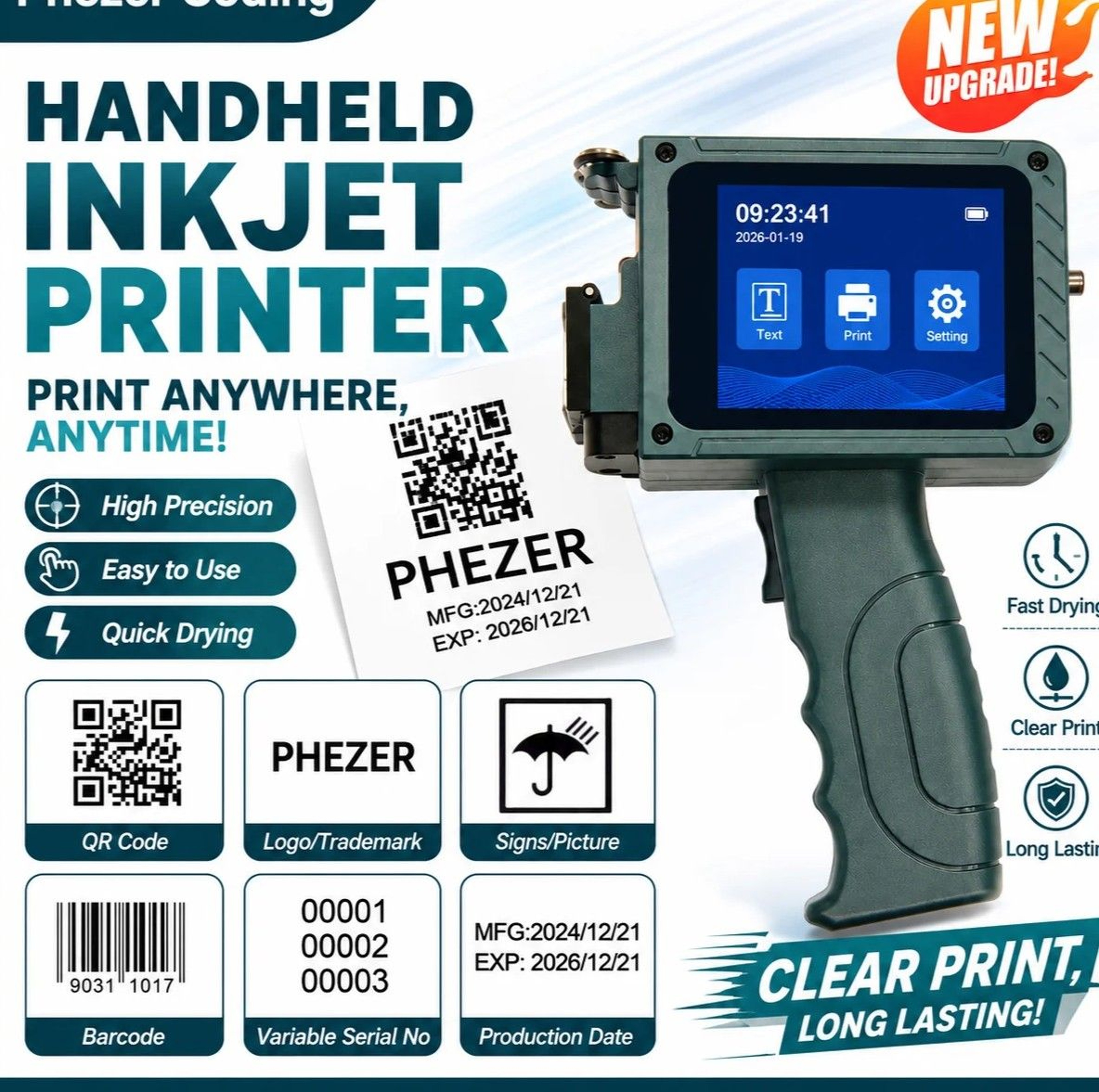 Portable Handheld Inkjet Printer 05 Inch Mini Coding Machine For QR Codes Barcodes And Logos 0