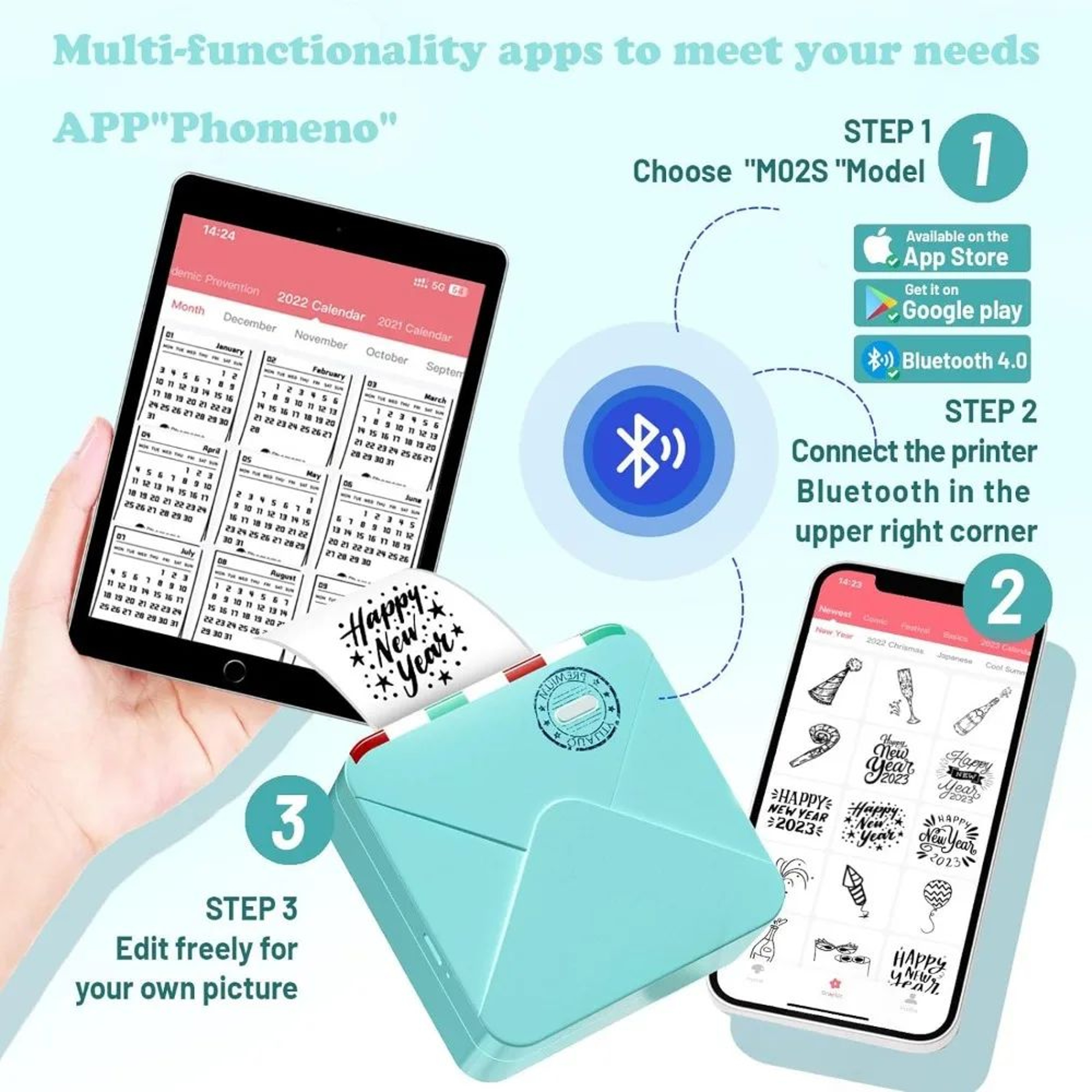 Portable Mini Thermal Printer 300 DPI Inkless Pocket Printer With Bluetooth And SelfAdhesive Paper 4