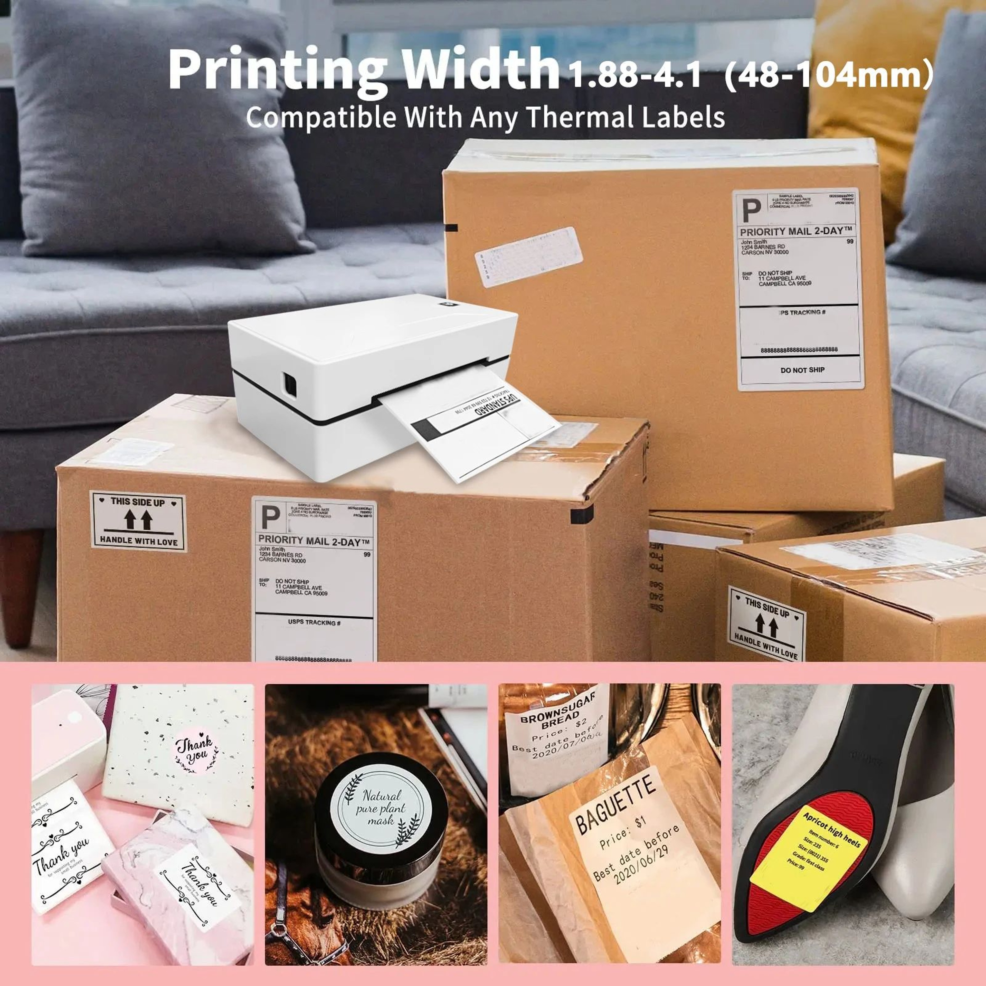 Portable Bluetooth 4x6 Inch Thermal Shipping Label Printer For Small Business 3