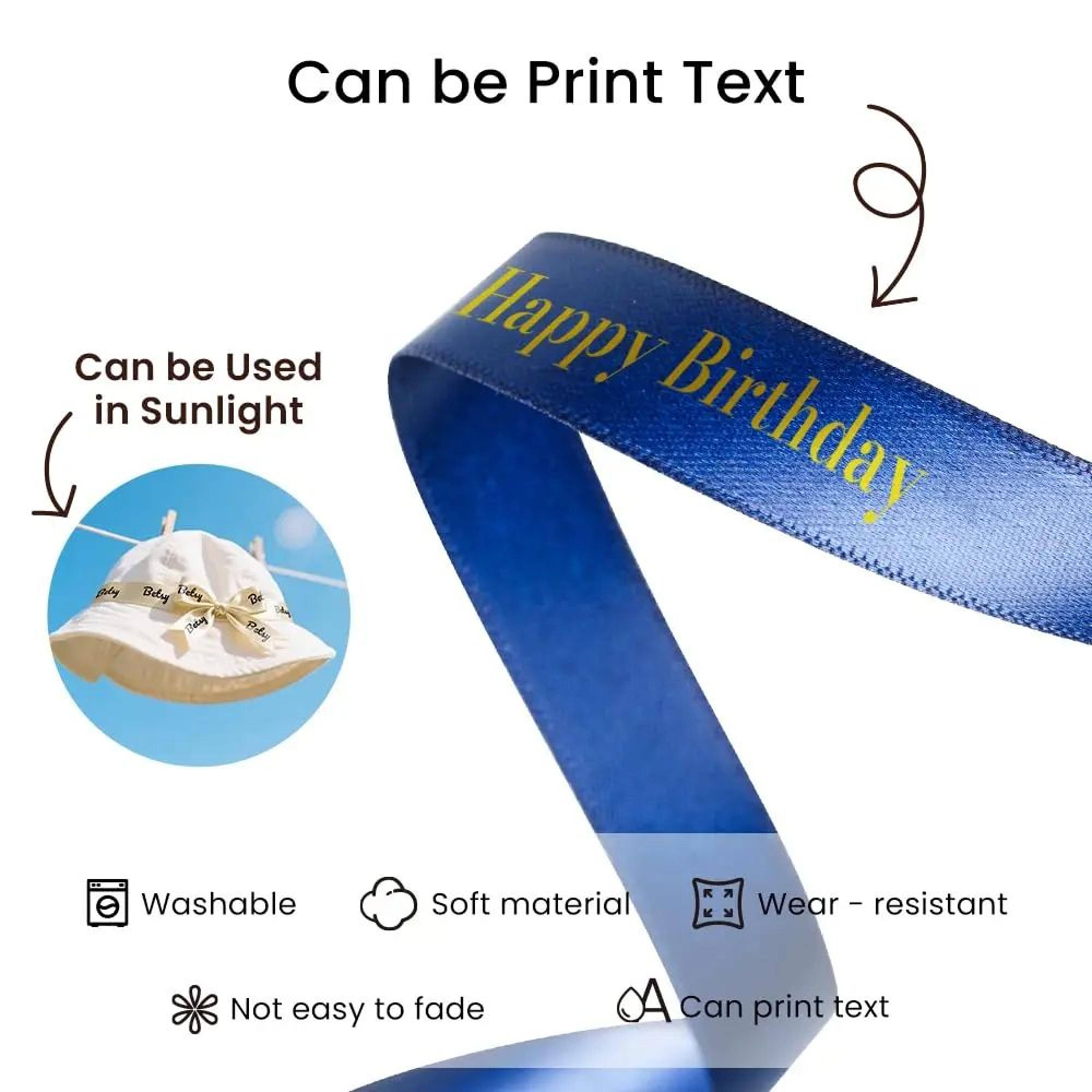 Navy Blue Satin Ribbon With Gold Printing For Wedding Bouquets And Gift Wrapping 1