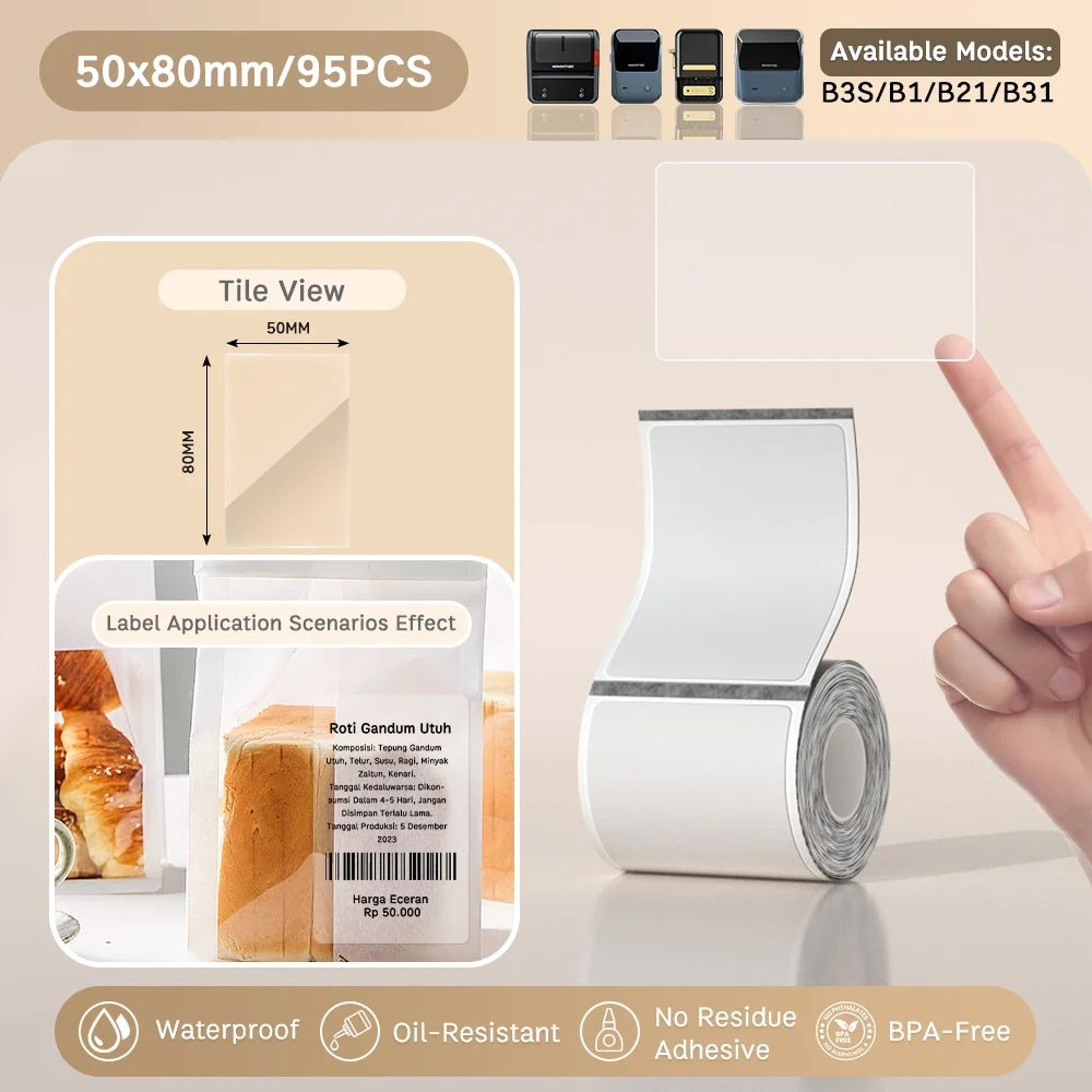 Transparent Waterproof Thermal Label Sticker Rolls For B1 B21 B3S Printers 8