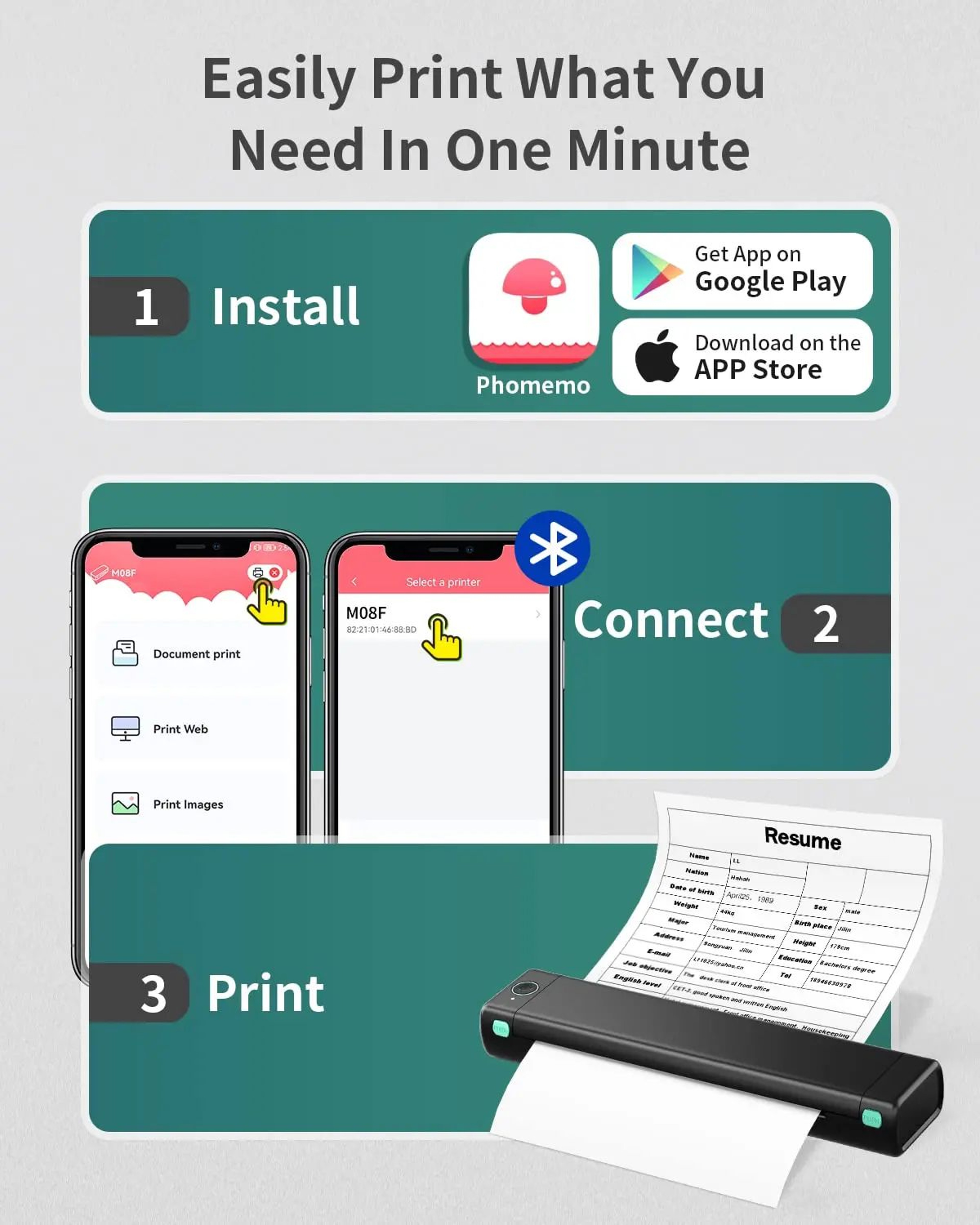 Portable A4 Thermal Printer Wireless Bluetooth Inkless Mobile Printer For Travel And Office 3