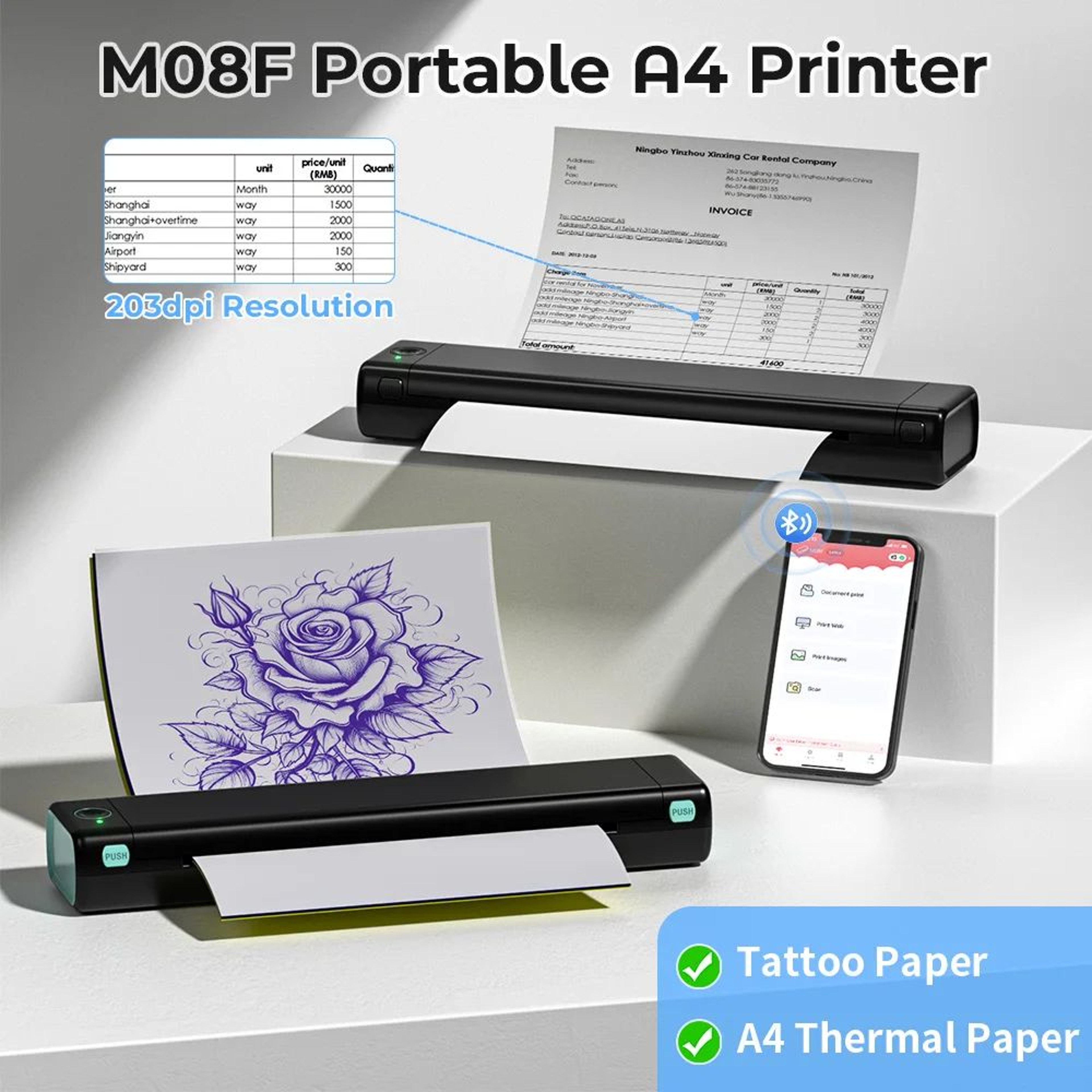 Portable A4 Thermal Printer Wireless Bluetooth Inkless Mobile Printer For Travel And Office 0