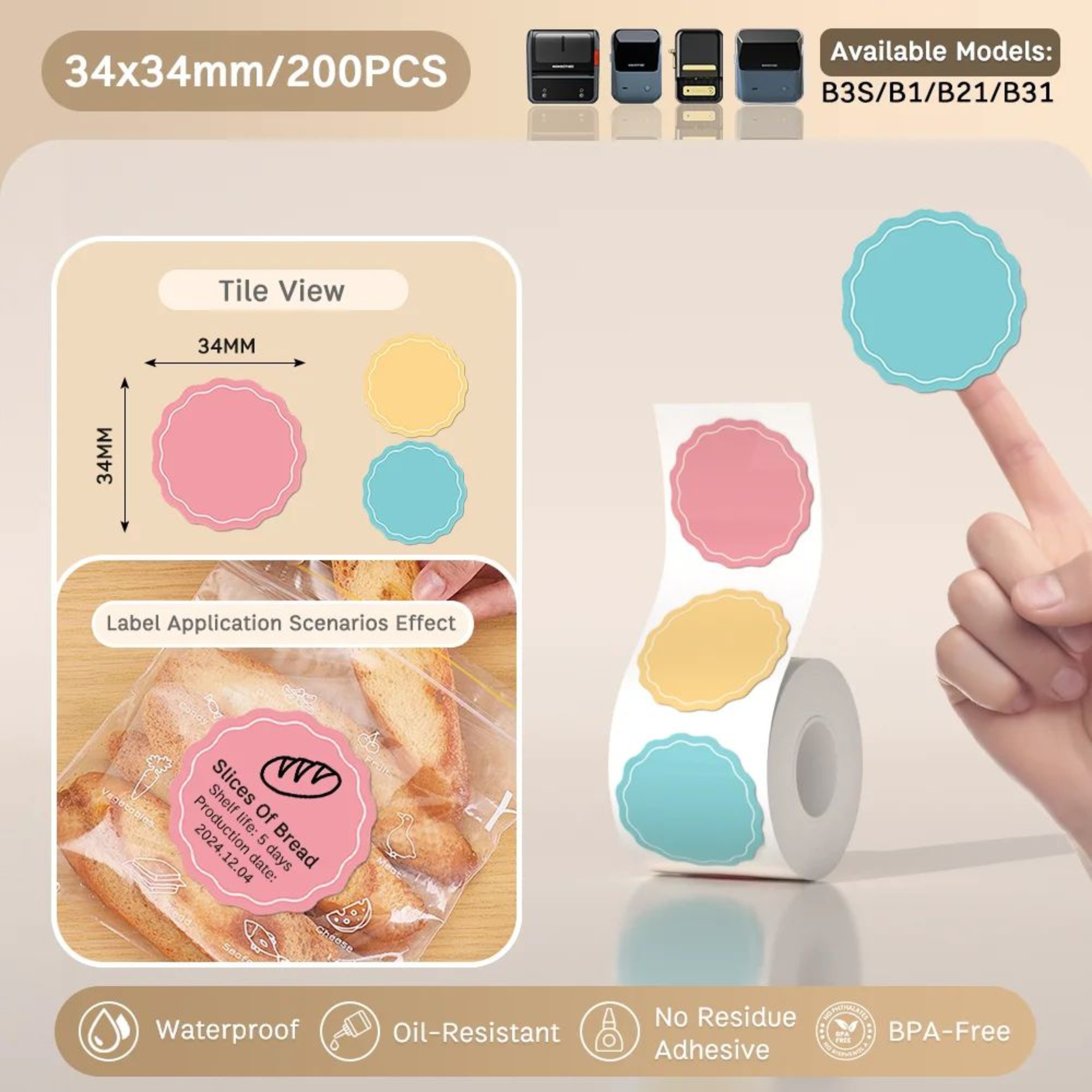 Waterproof Color Cable Label Stickers SelfAdhesive Thermal Printer Paper Roll For B1 B21 B31 9