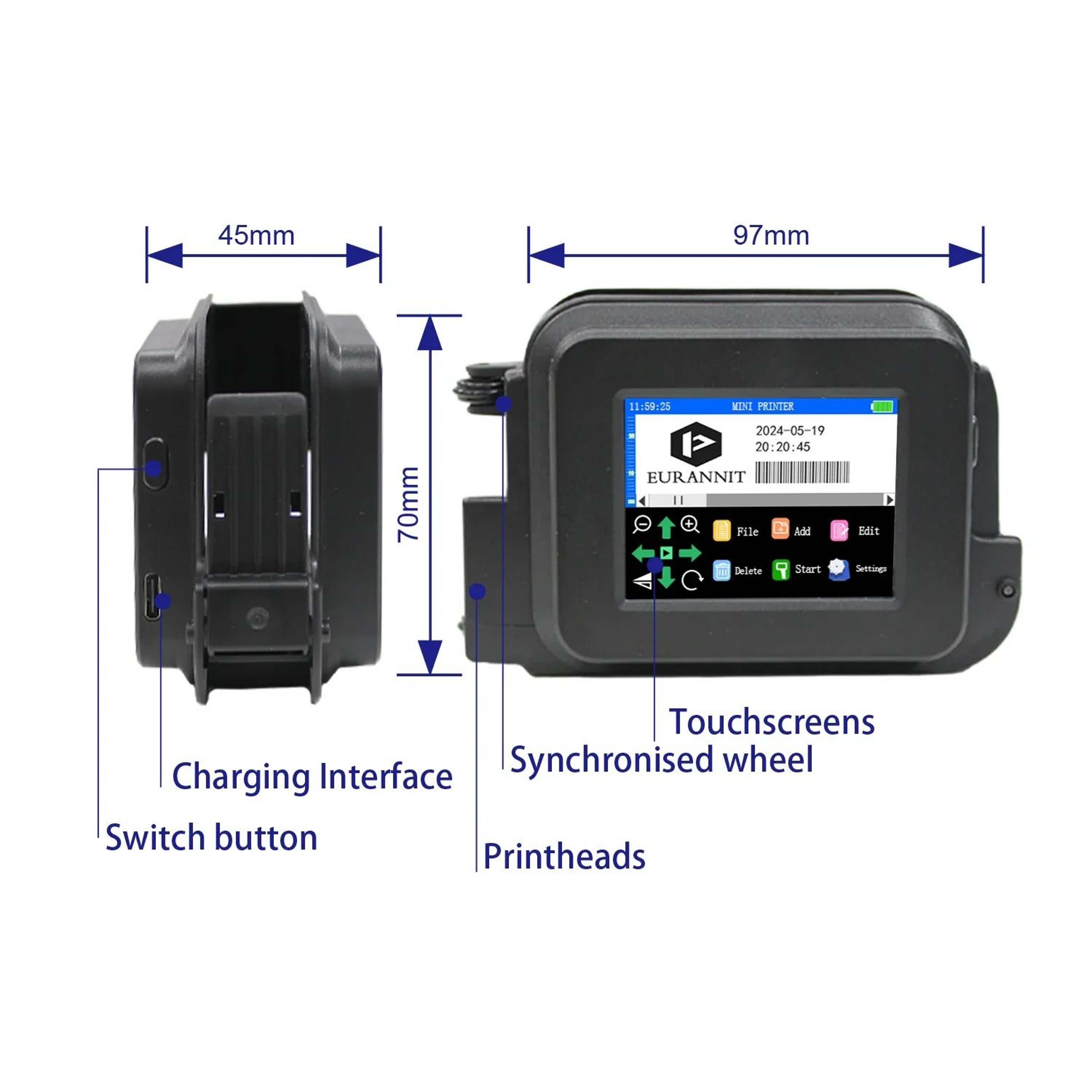 Portable Mini Handheld Inkjet Printer 127mm With Fast Dry Ink For Date Coding And Barcode Printing 1