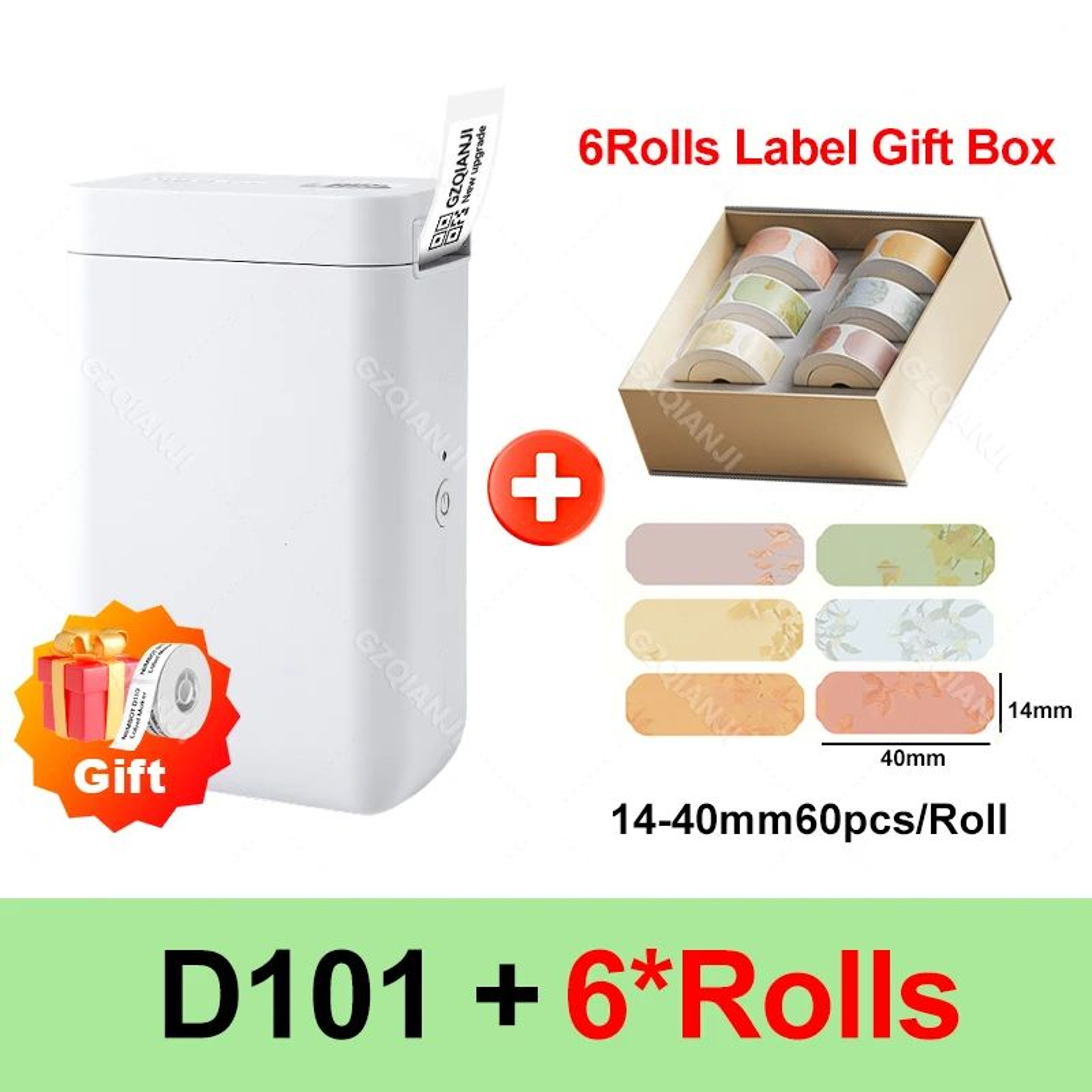 Portable Bluetooth Thermal Label Printer With 6 Or 9 Rolls Of Colorful Sticker Labels 9