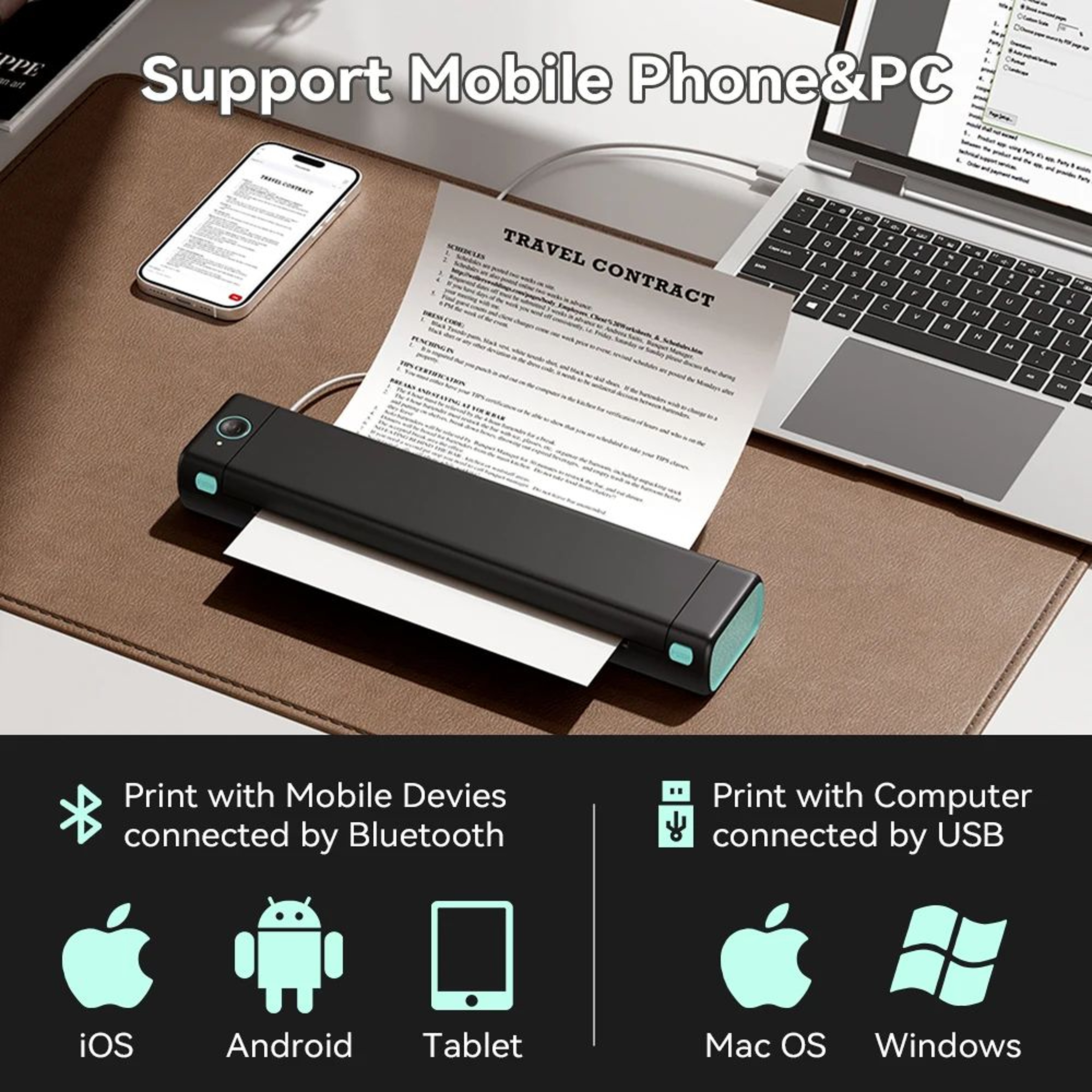 Portable A4 Wireless Bluetooth Thermal Printer For Phone And PC 2