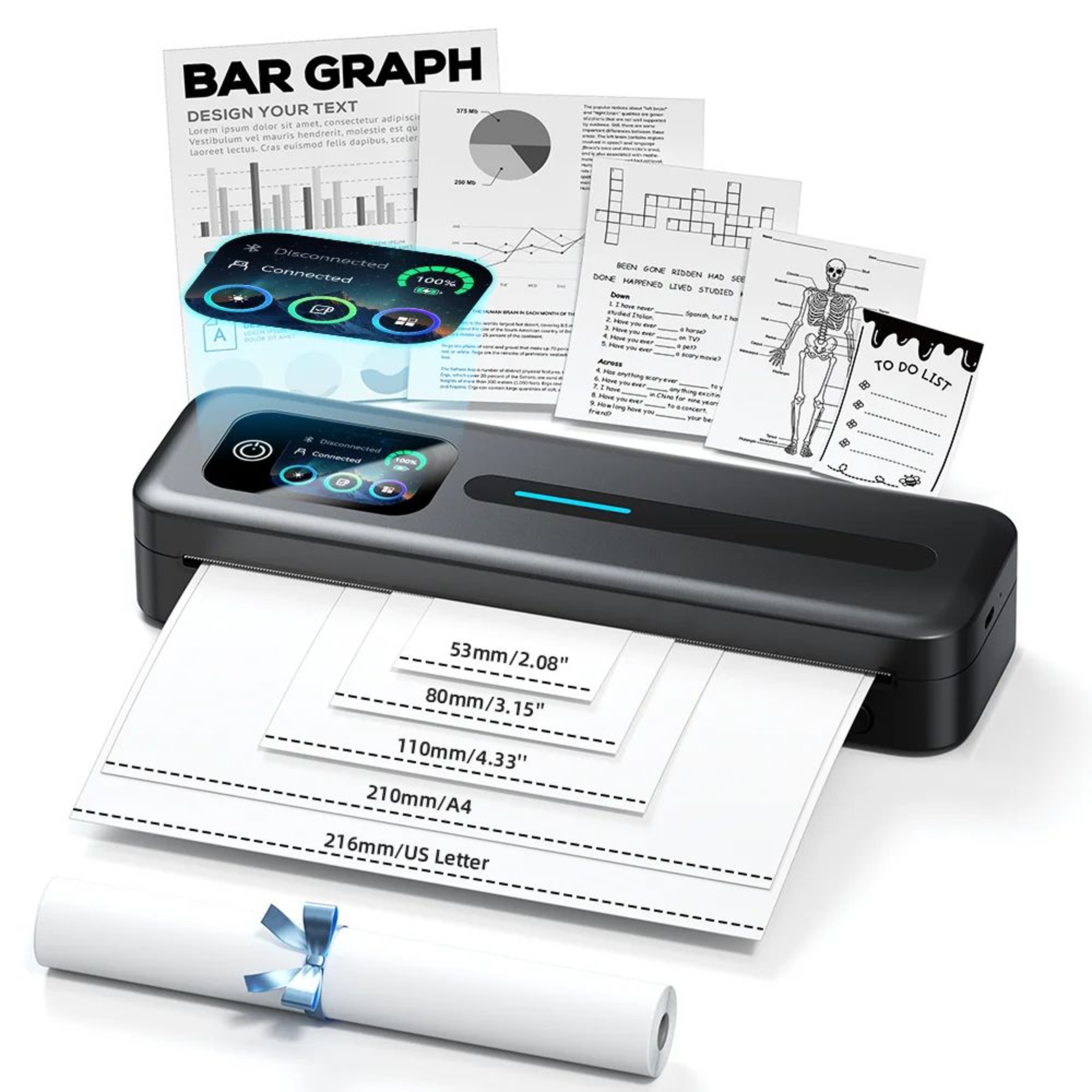 Portable Bluetooth Thermal Printer With Touchscreen For A4 And US Letter Paper 0