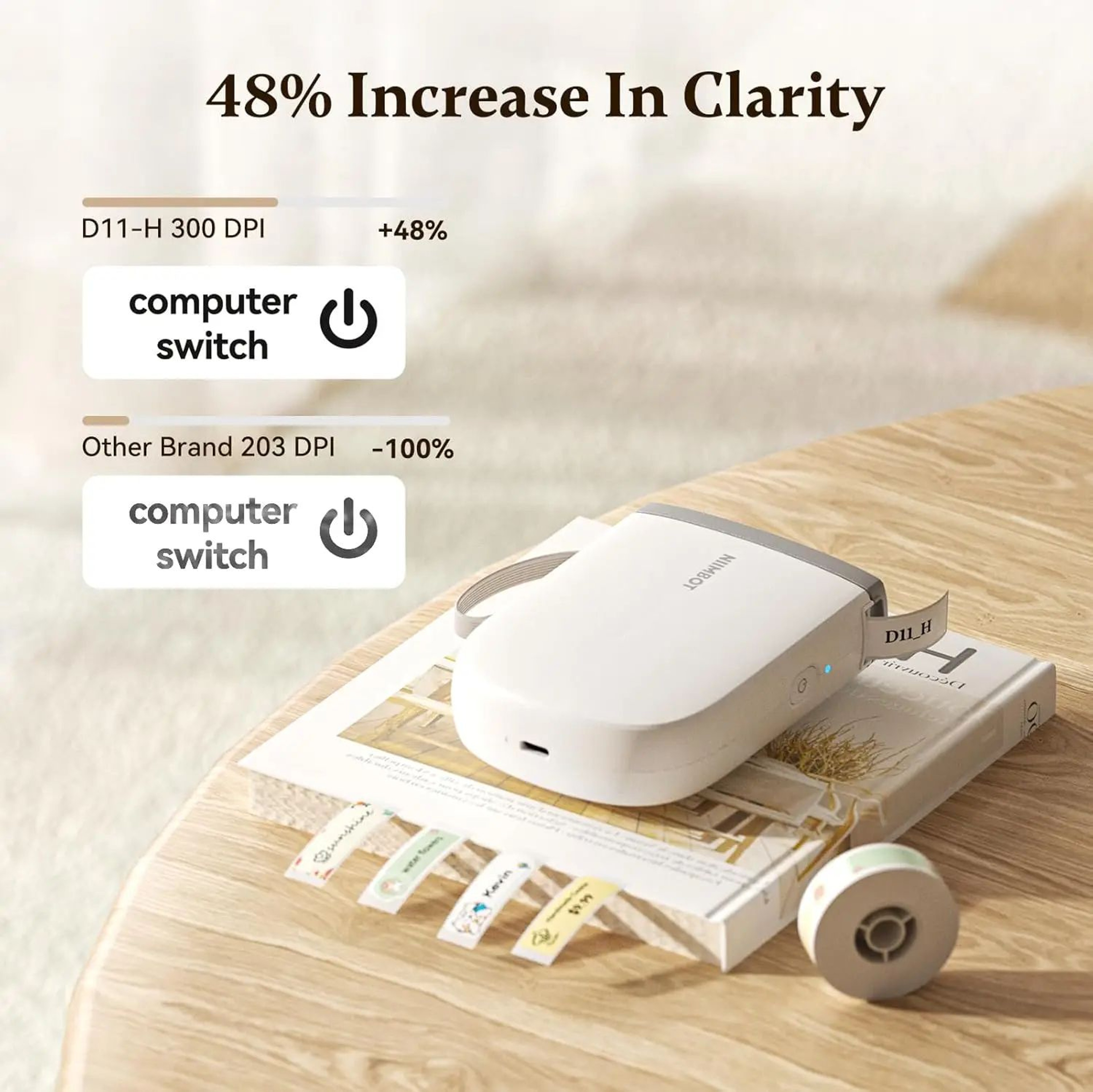 300 DPI Bluetooth Thermal Label Printer Portable Wireless Sticker Maker 4