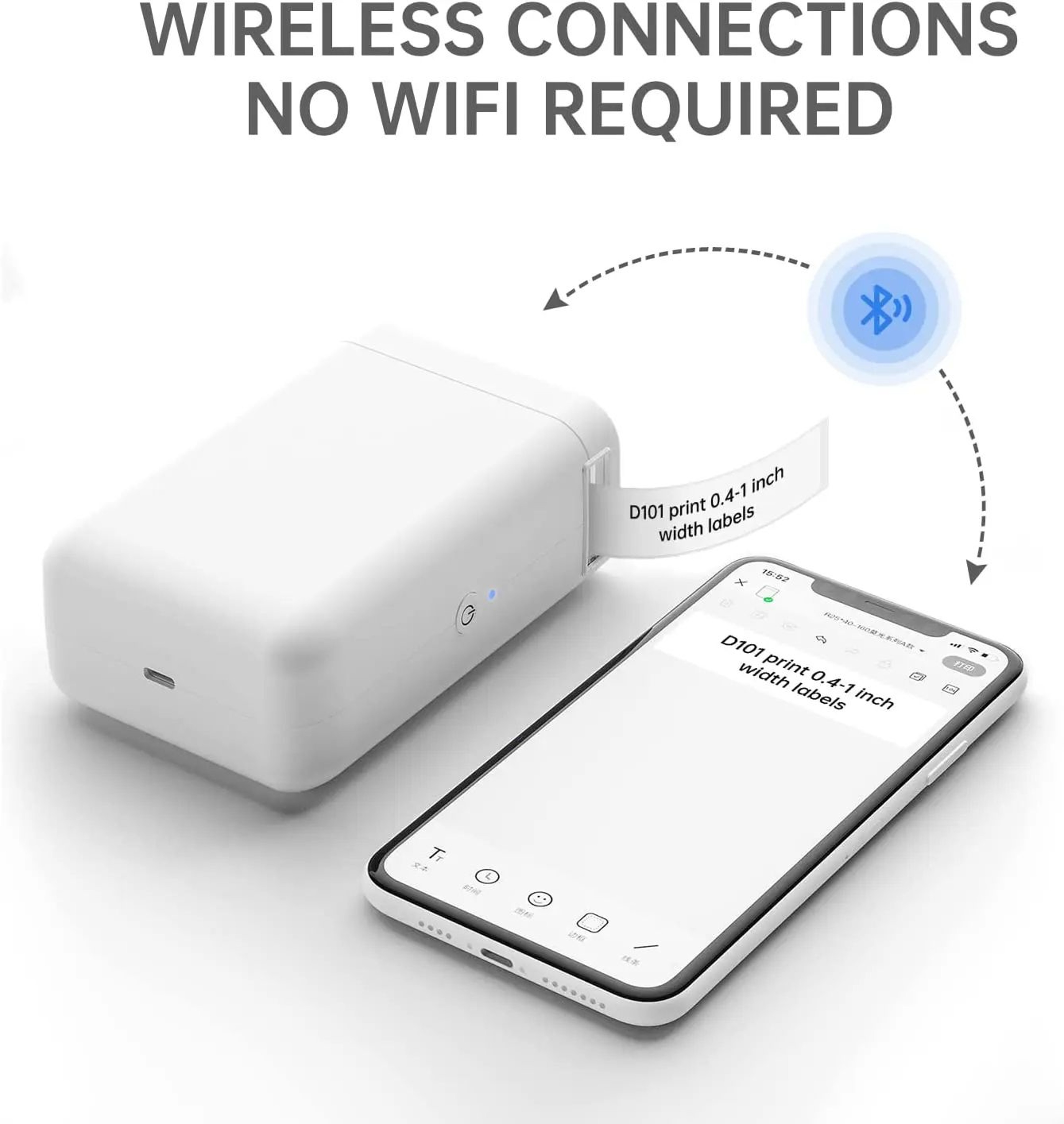 D101 Portable Bluetooth Thermal Label Printer 24mm Inkless Sticker Maker 3