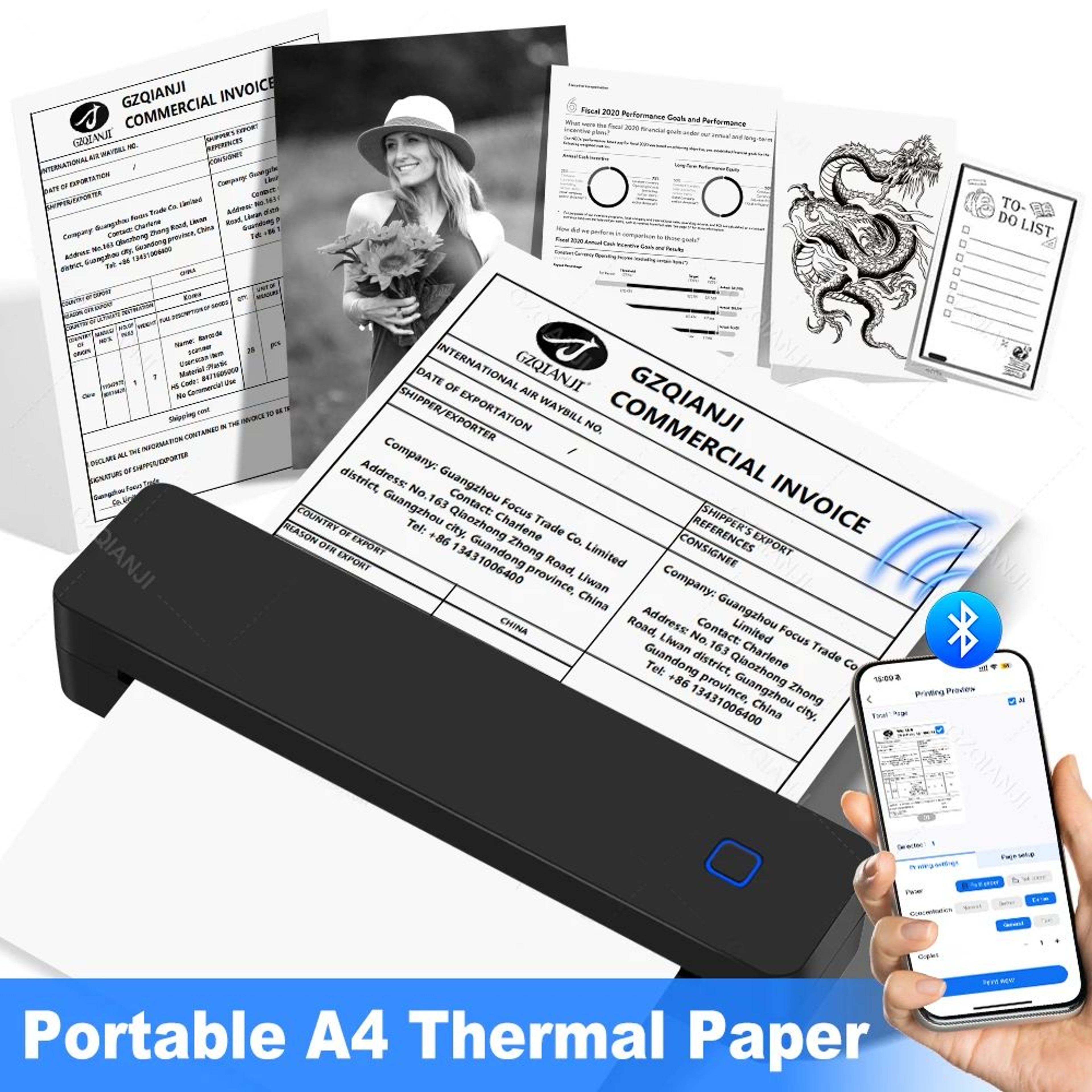Mini Portable A4 Bluetooth Thermal Printer For Wireless Document And Photo Printing 0