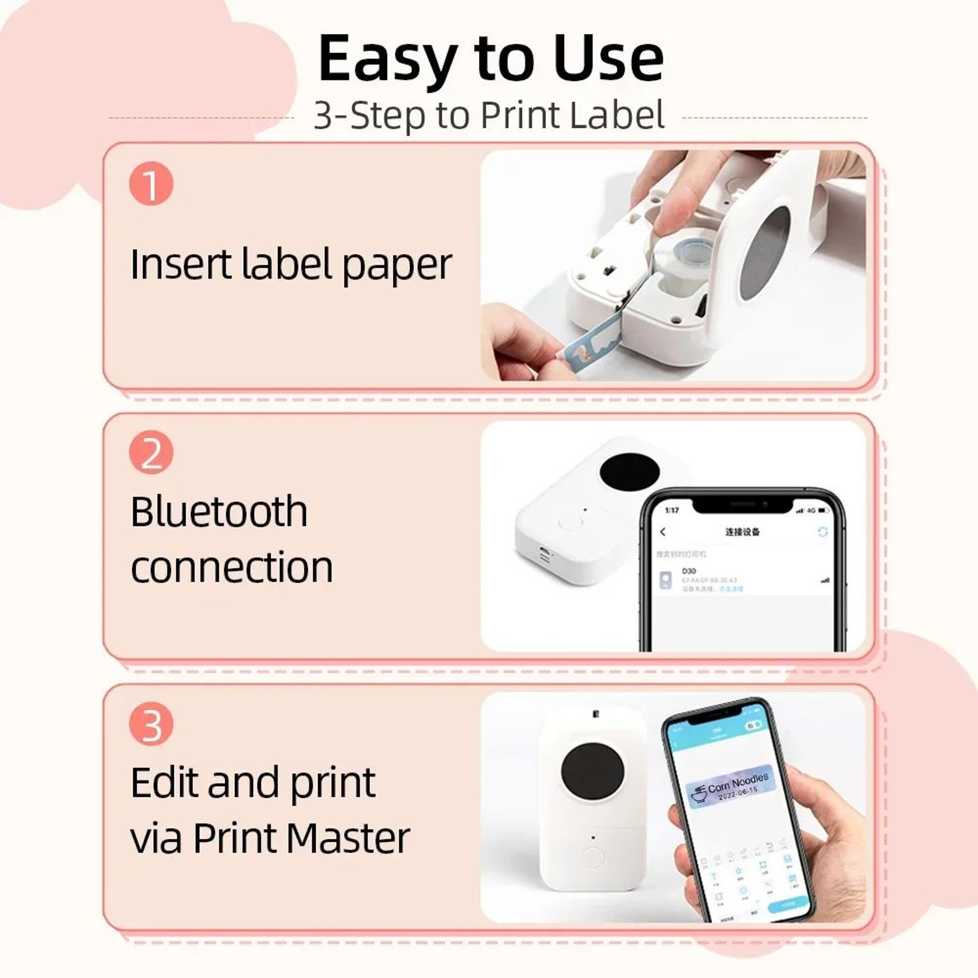 Mini Bluetooth Thermal Label Maker Portable Inkless Sticker Printer 3