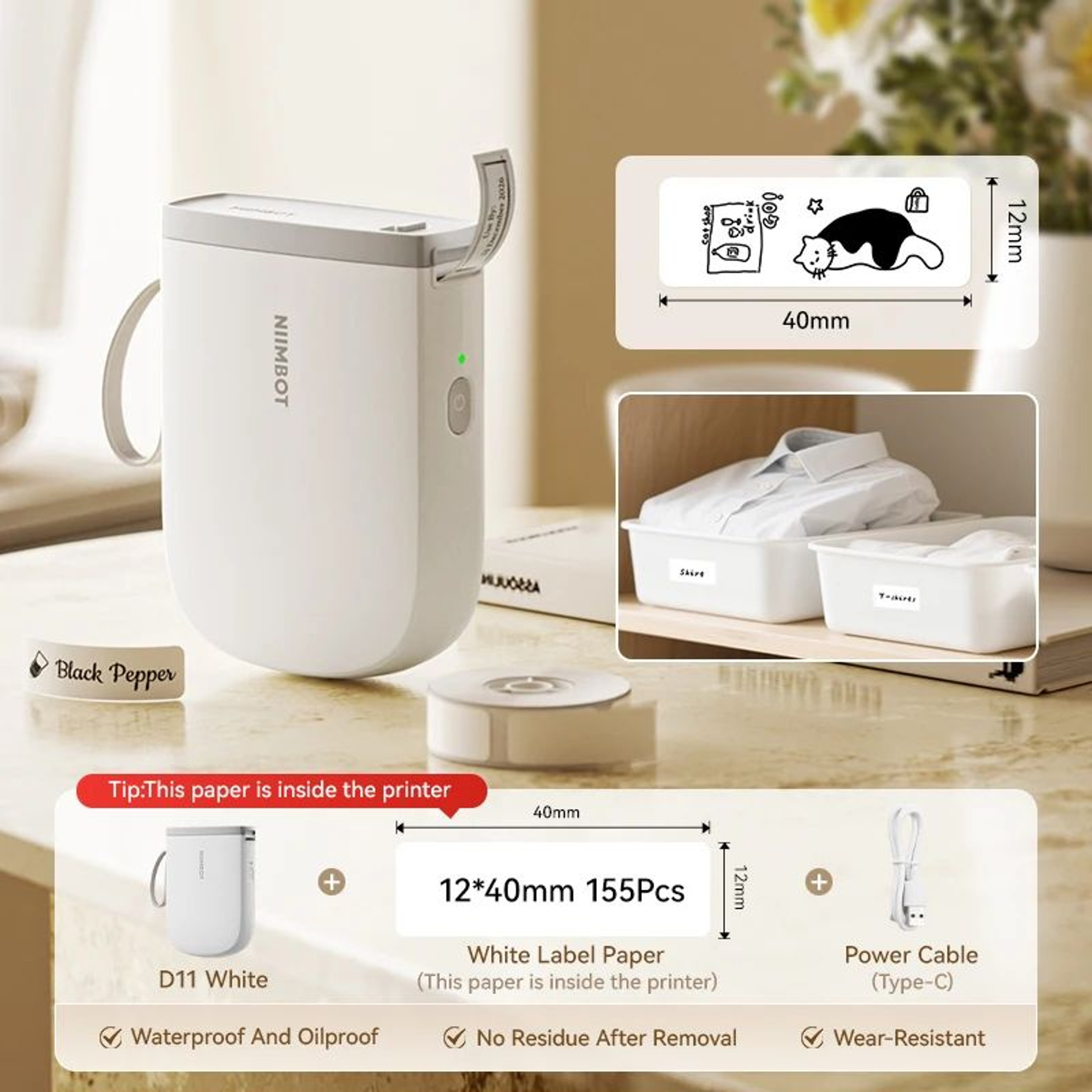 300DPI Mini Portable Bluetooth Thermal Label Printer With Fast Inkless Printing 7