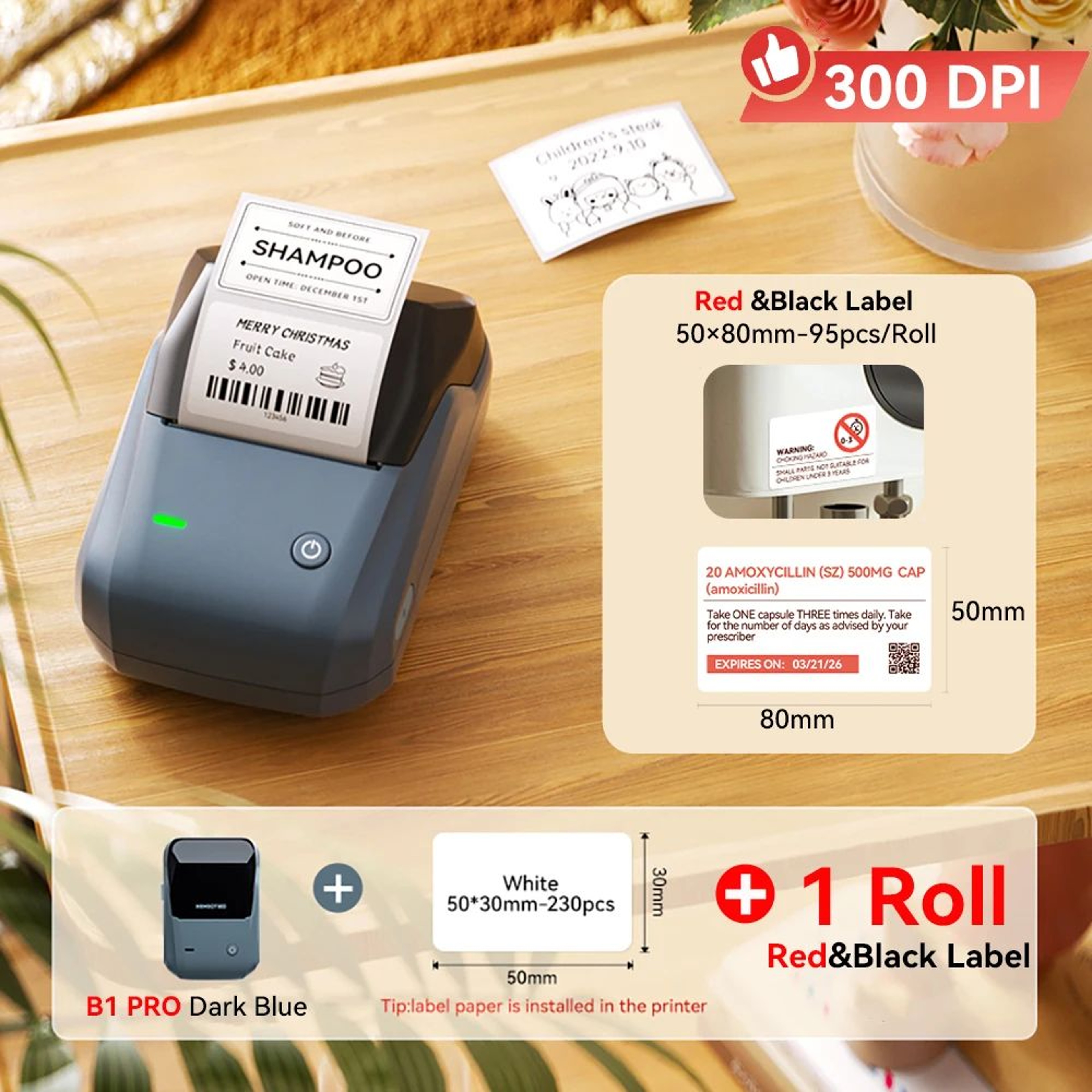 Wireless 300 DPI Dual Color Thermal Label Printer For Business And Home 10
