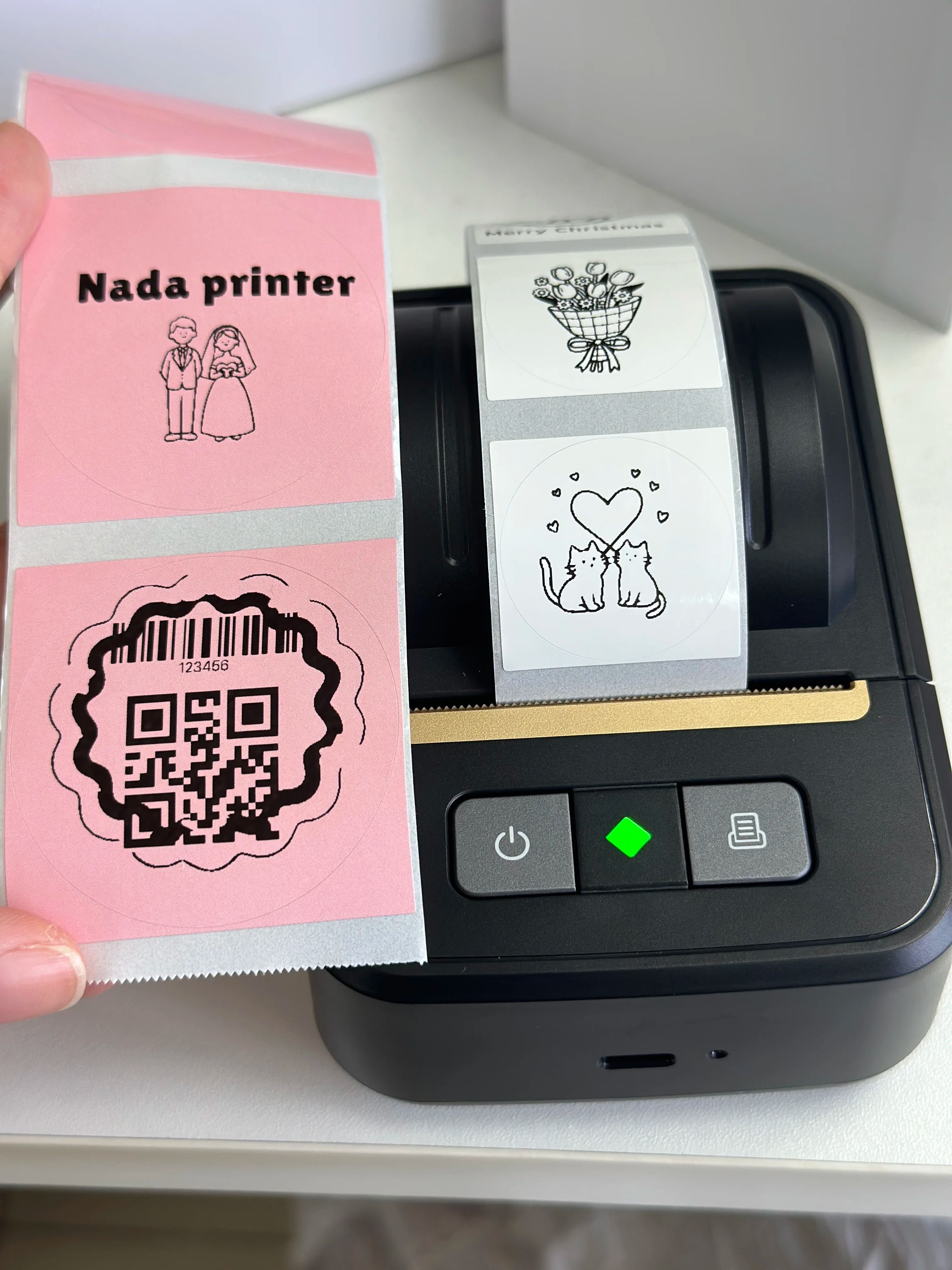 Portable 2 Inch Thermal Label Printer With Round White And Transparent Sticker Labels 2