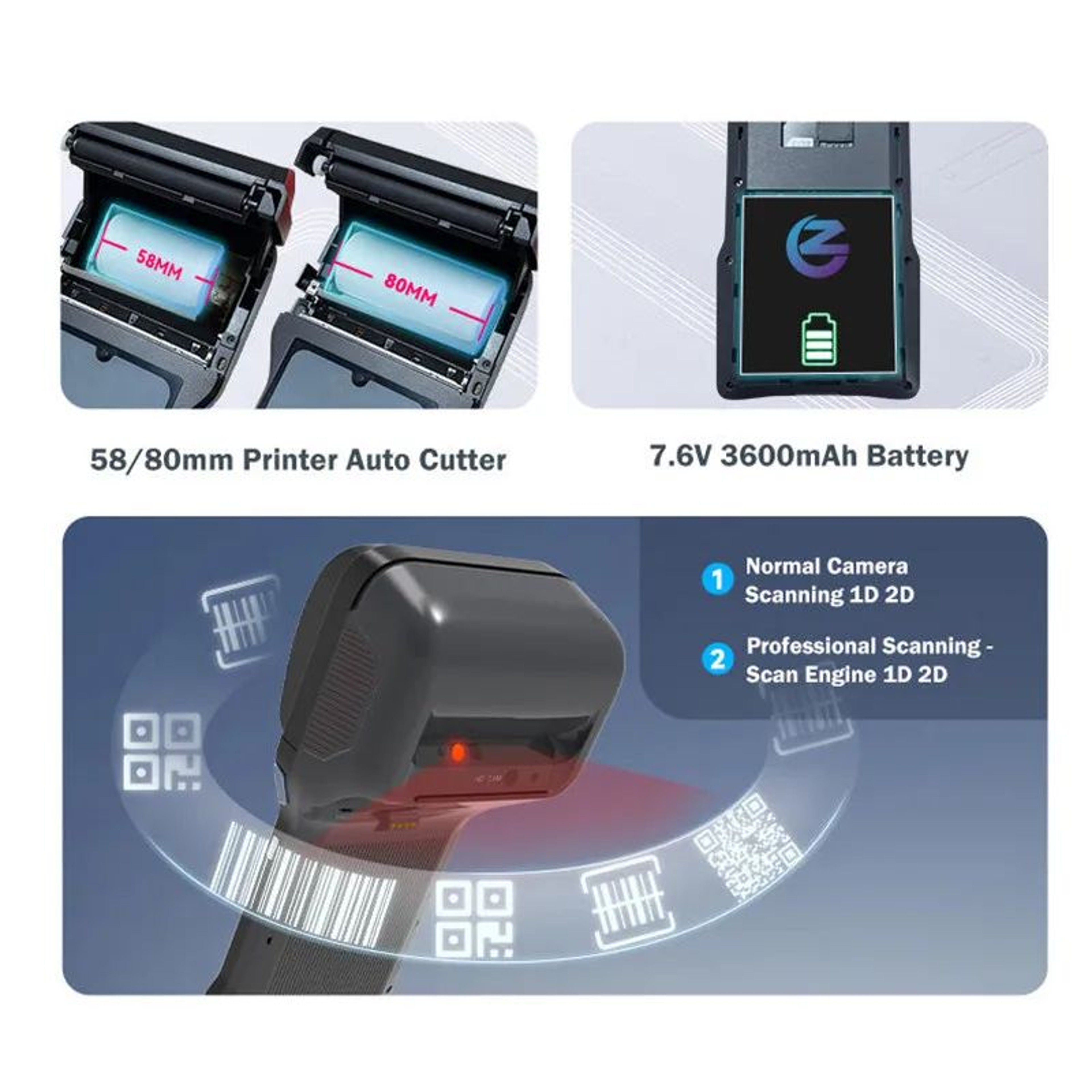 Android 14 Portable POS Terminal With 626 Inch Touchscreen NFC Scanner And 80mm Thermal Printer 1