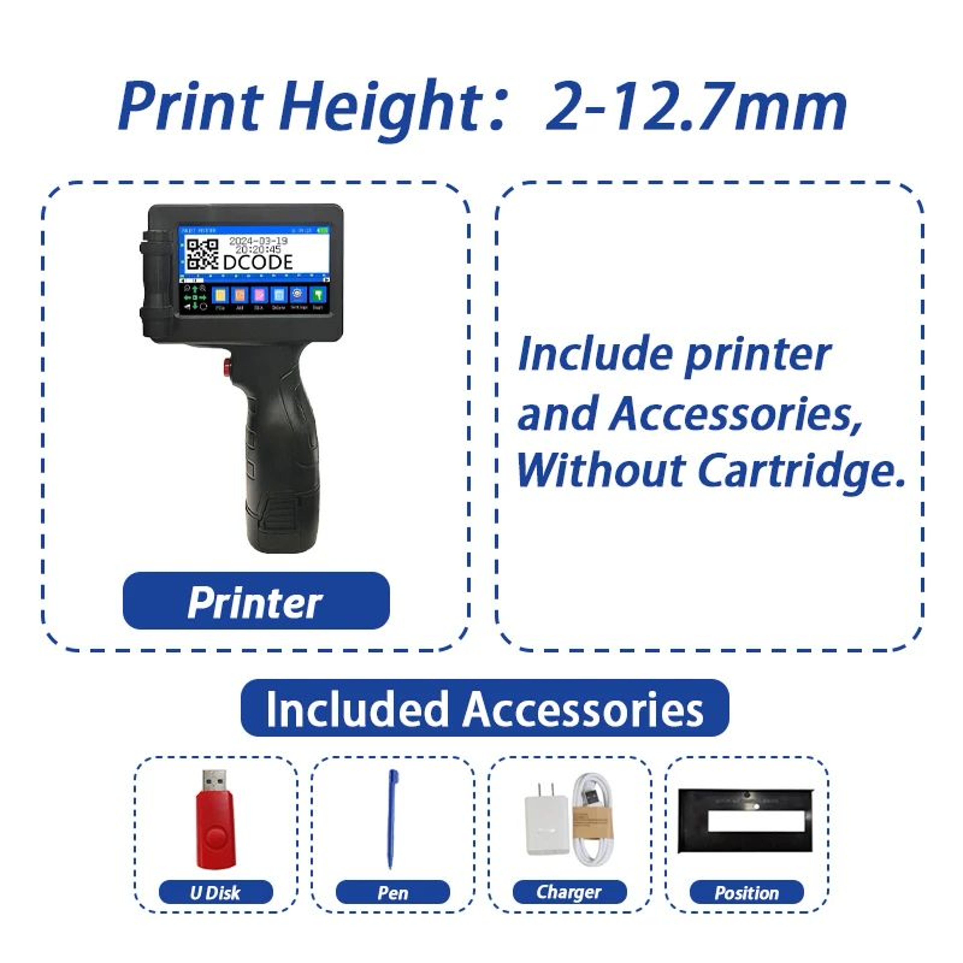 1755PLUS 127mm Portable Handheld Inkjet Printer For QR Codes Barcodes And Batch Date Printing 8