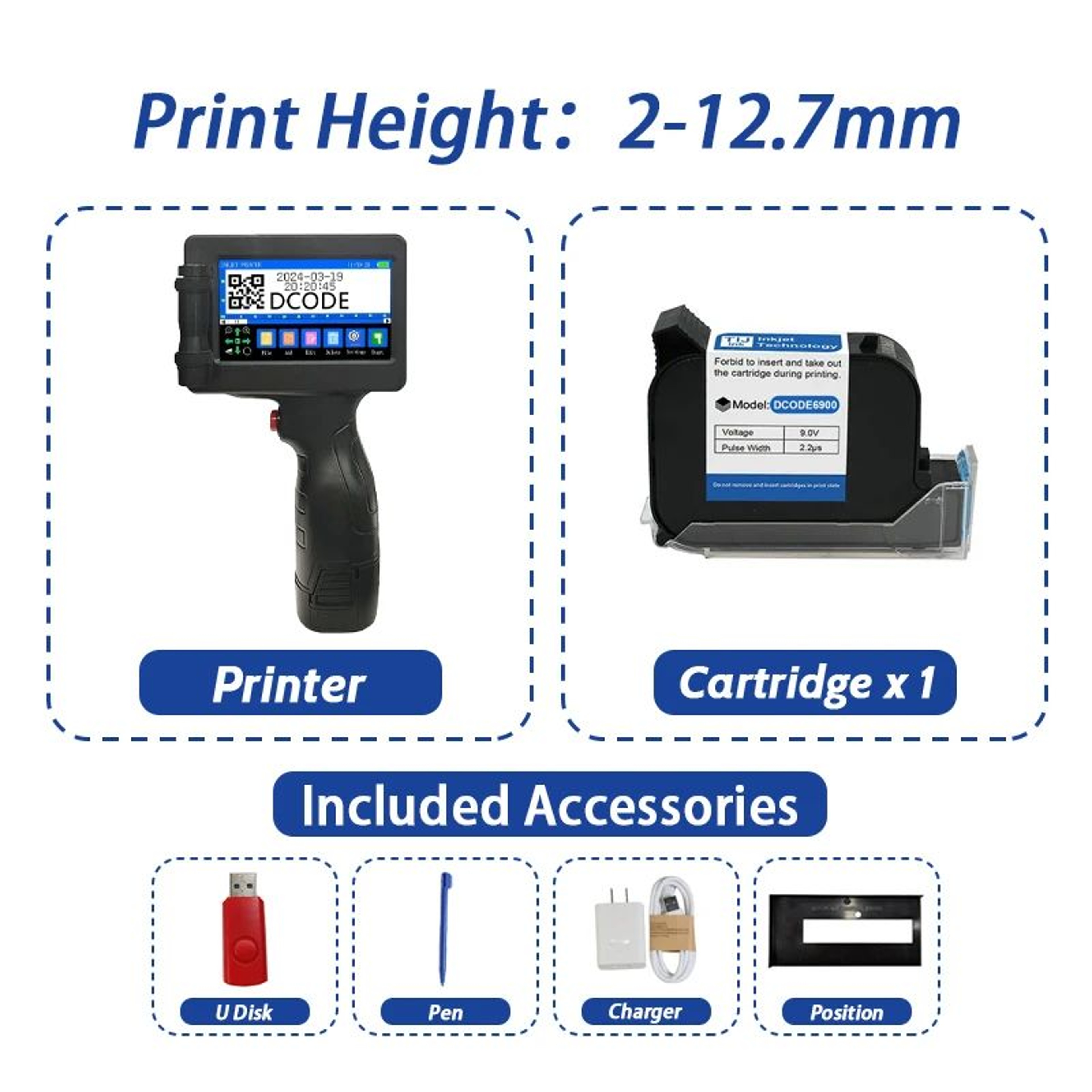 1755PLUS 127mm Portable Handheld Inkjet Printer For QR Codes Barcodes And Batch Date Printing 7