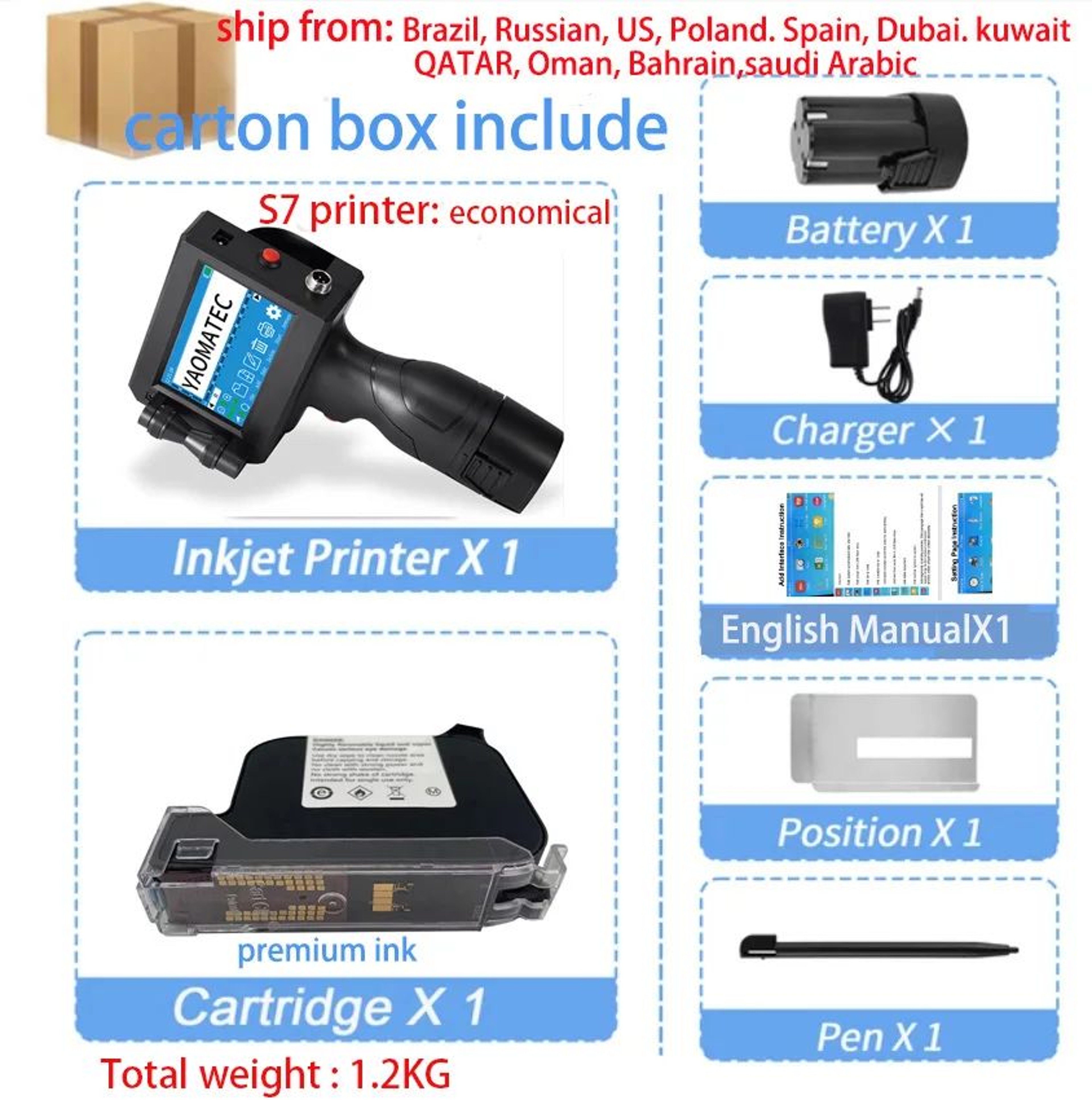 S7 Y7 Portable Handheld Inkjet Printer 127mm QR Code Date And Batch Coding Machine 10