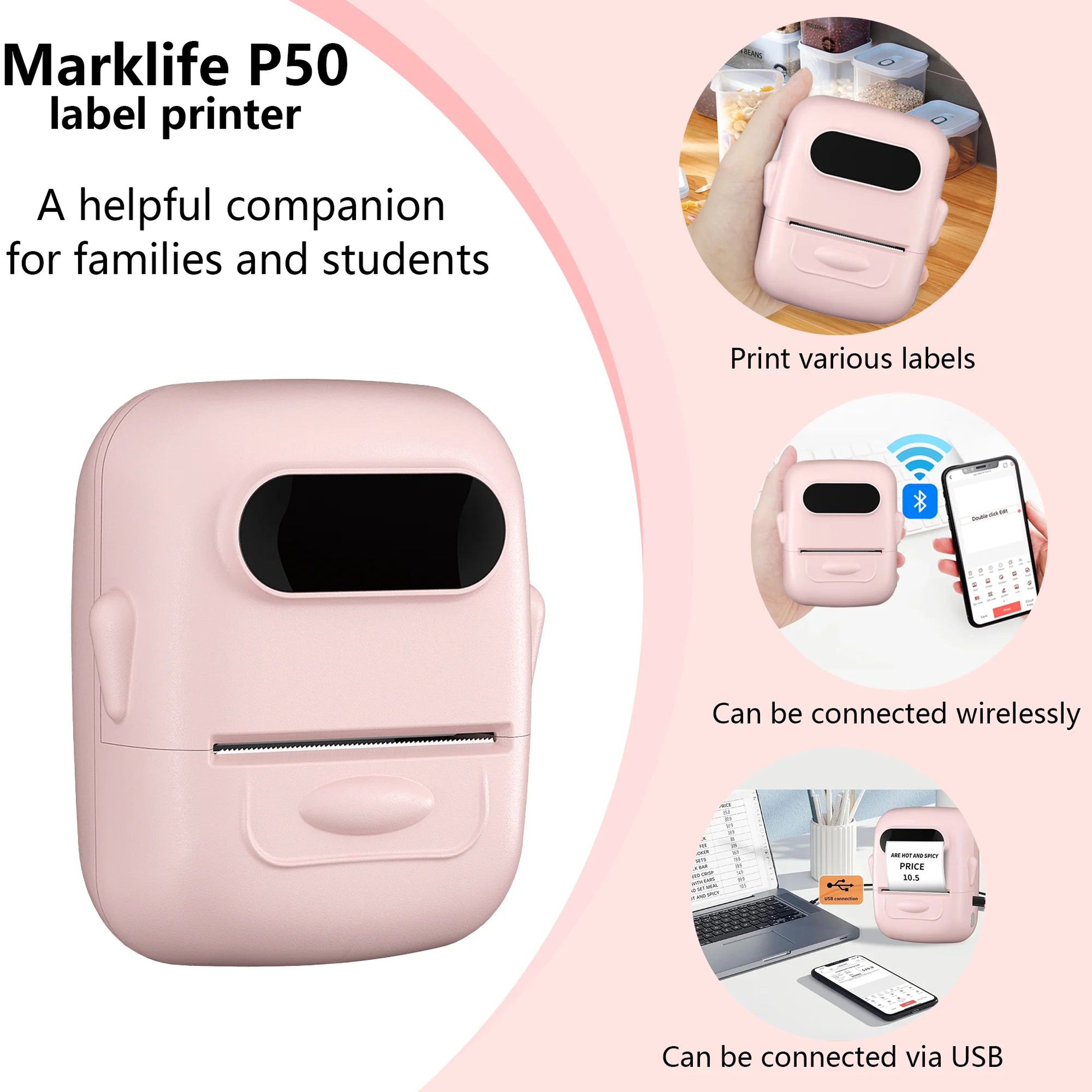 P50 Portable Bluetooth Thermal Label Printer With Waterproof TearResistant Stickers 2