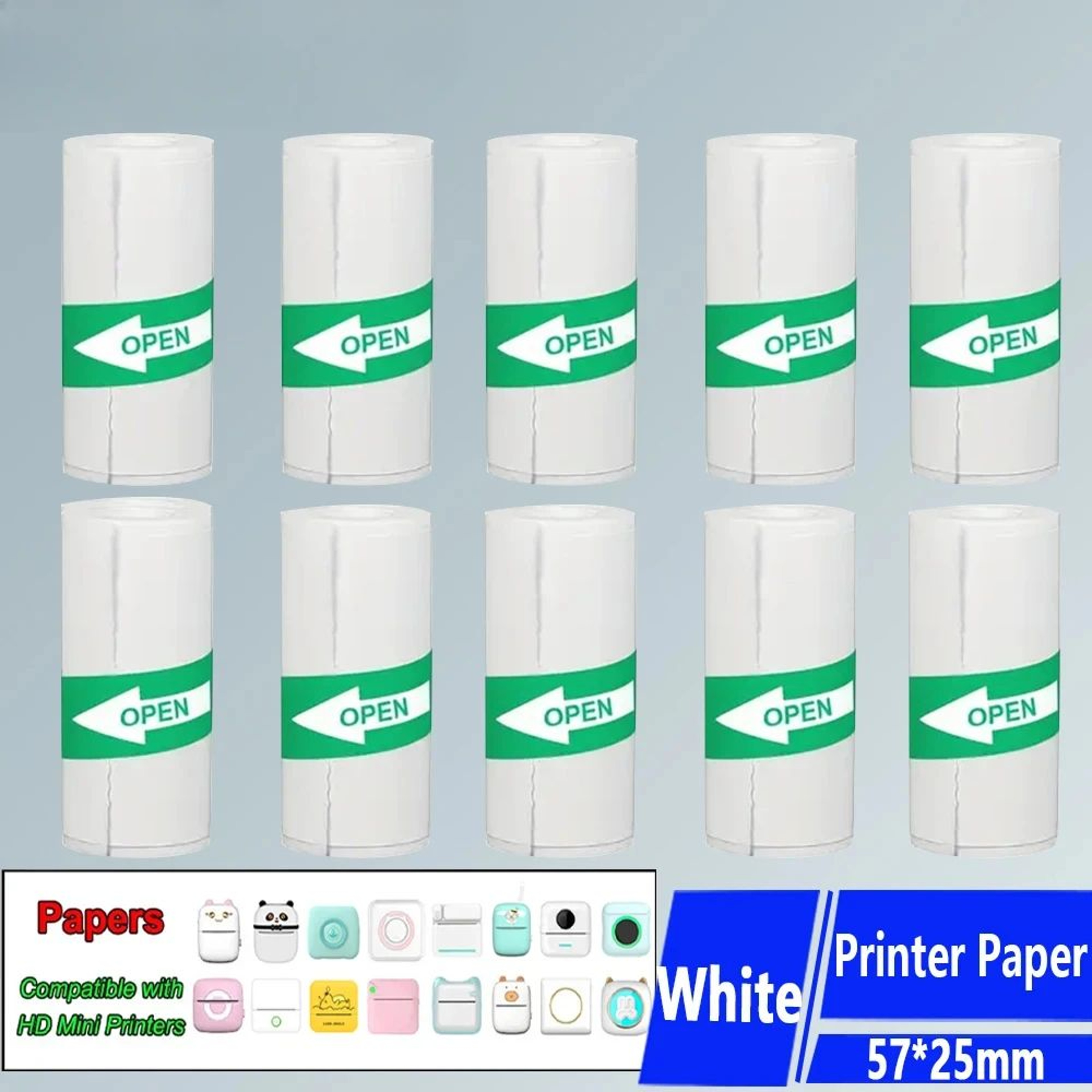 10 Rolls White SelfAdhesive Thermal Sticker Paper 57mm For Mini Photo Printers 0