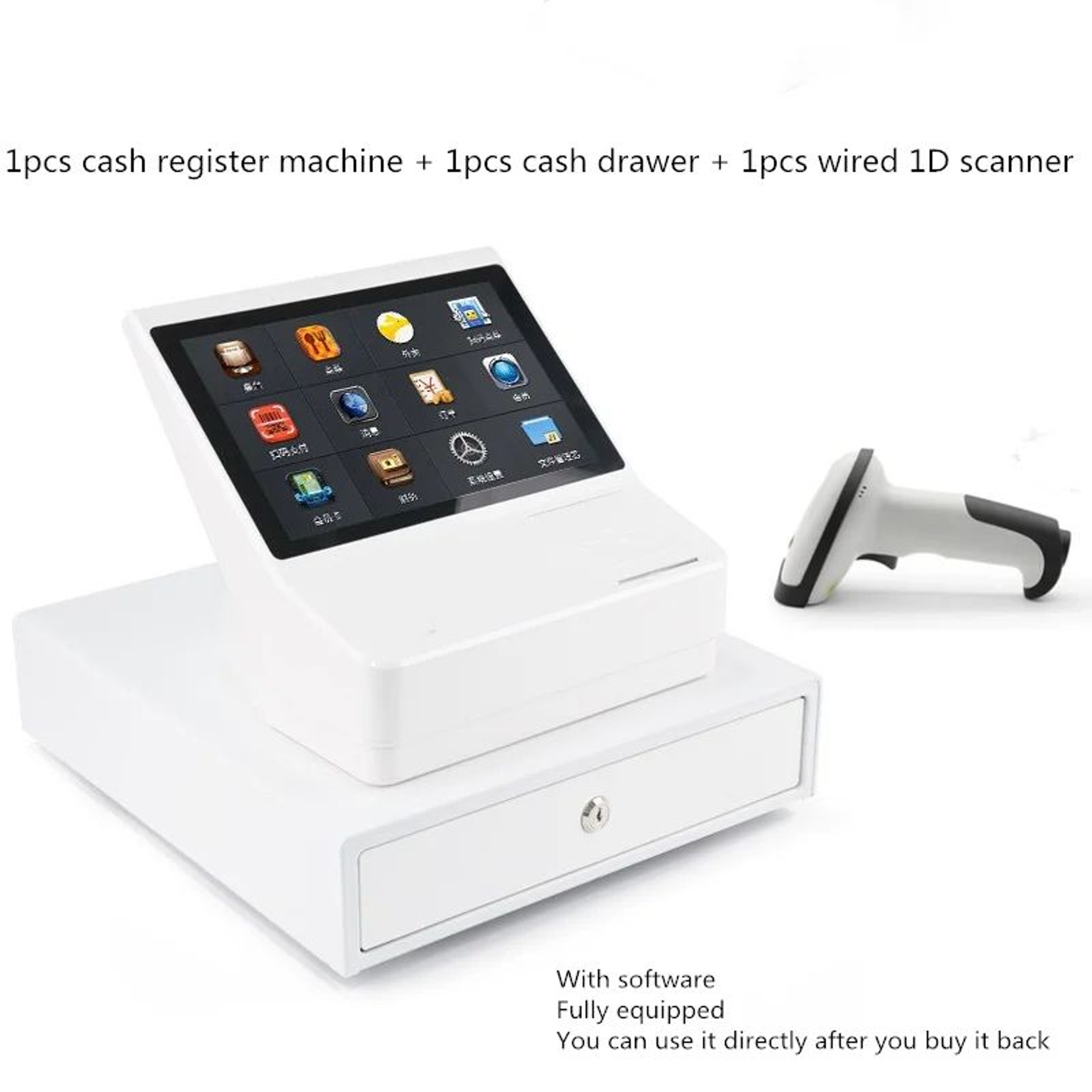 101 Inch Android POS System Touch Screen Cash Register With Barcode Scanner And Cash Drawer 0