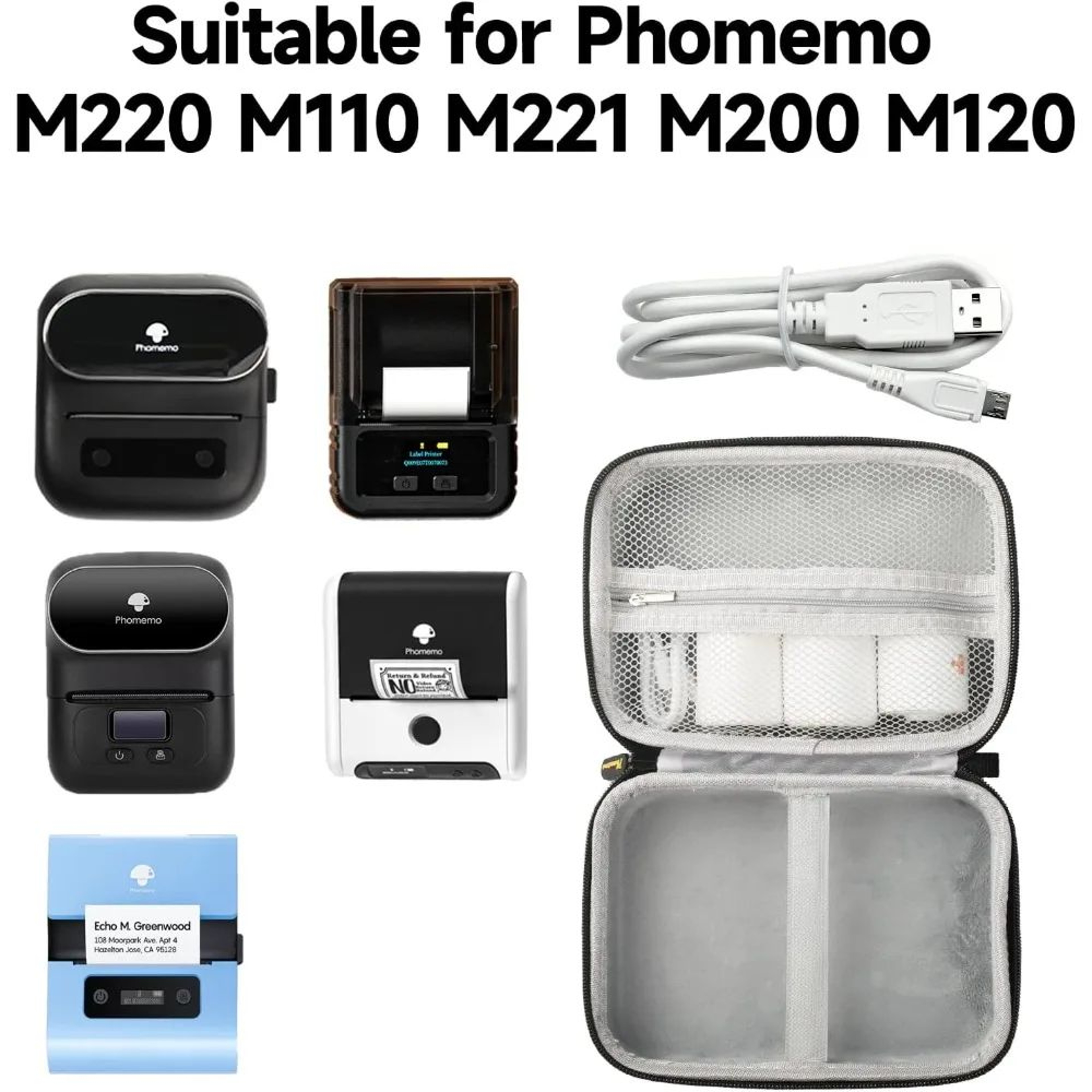 Portable Label Printer Storage Case With Mesh Pocket For M220 M110 M221 M120 M200 B1 B21 4