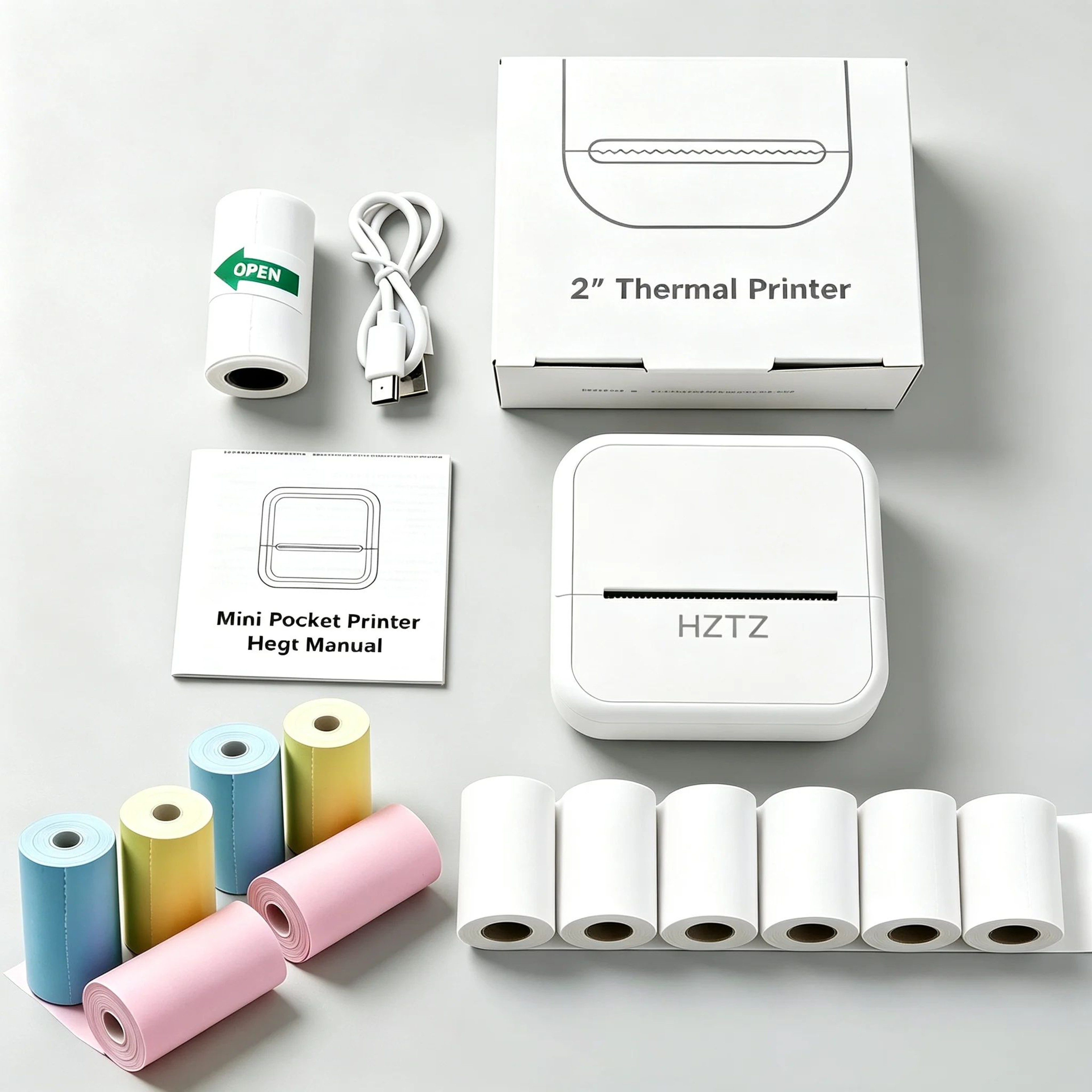Portable Wireless Mini Thermal Photo Printer With 12 Paper Rolls And USB Charging 10